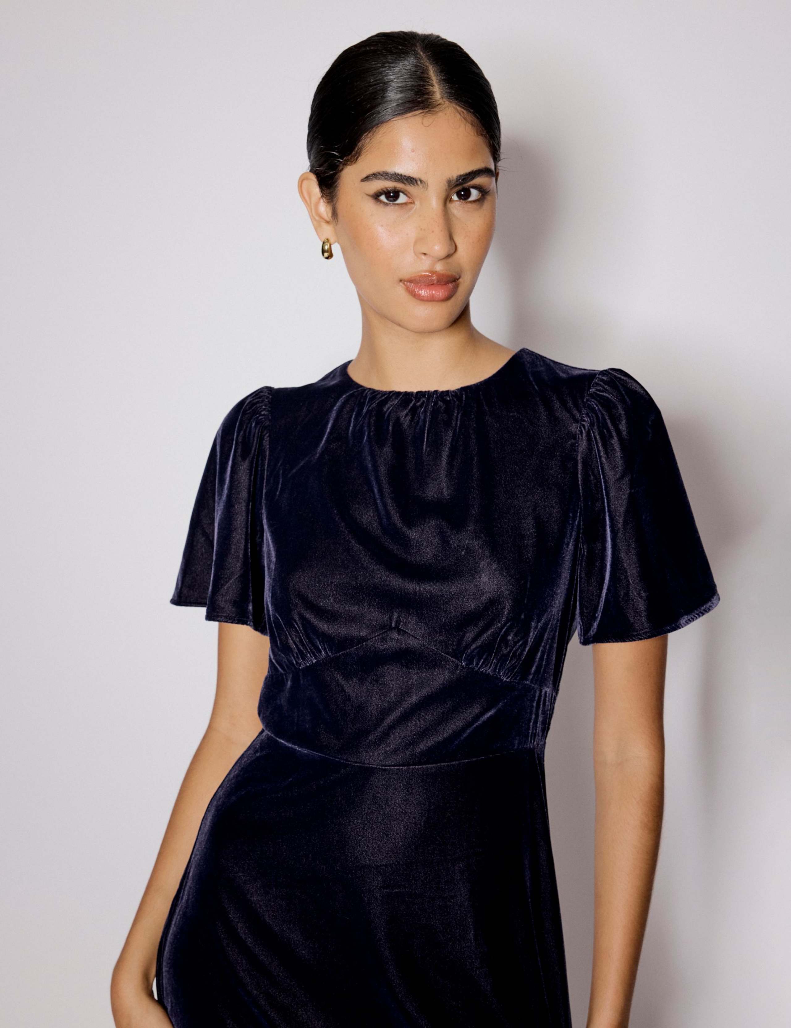 Velvet Midi Waisted Dress 3 of 5
