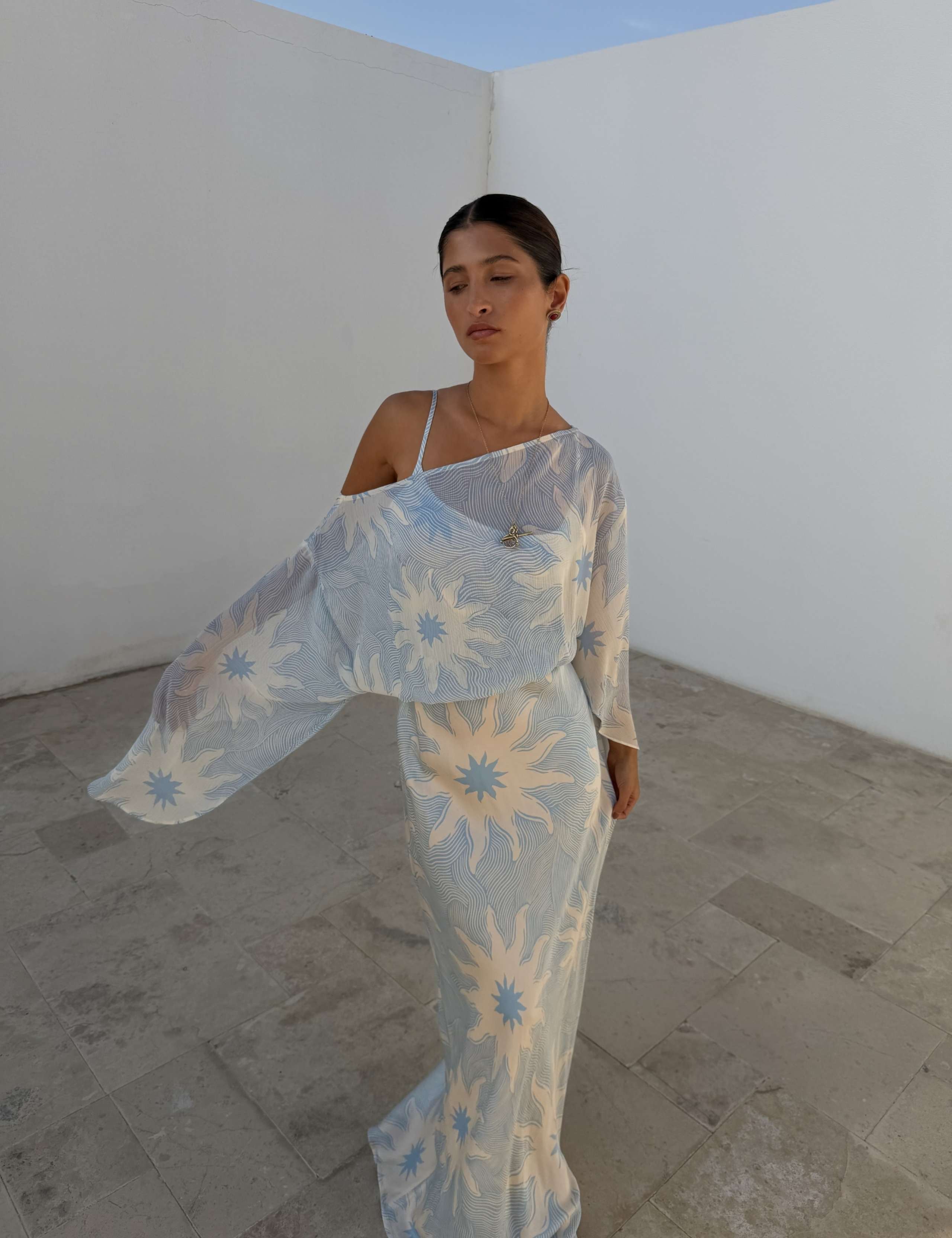 Printed One Shoulder Maxi Column Dress 2 of 5