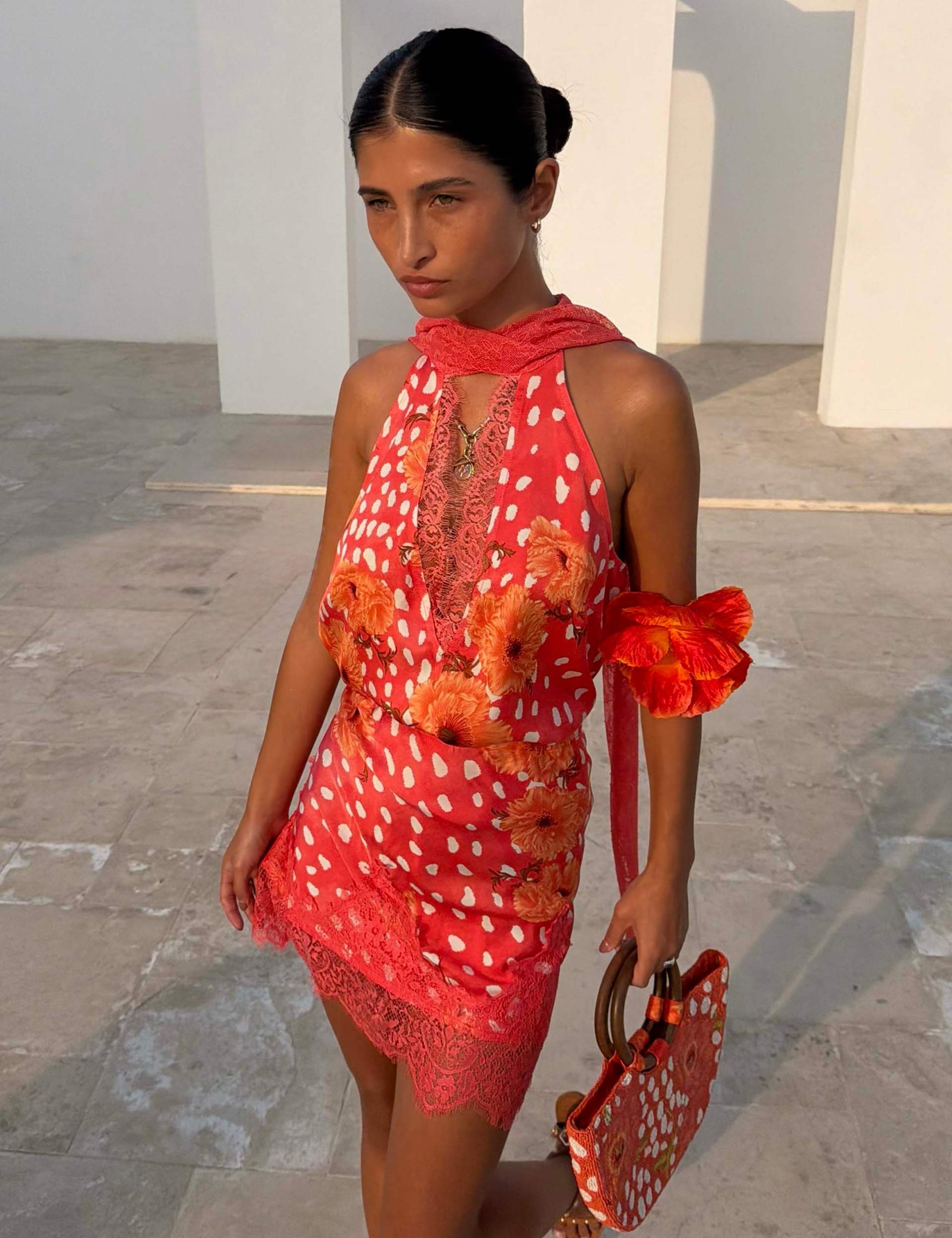 Satin Printed Lace Detail Slip Skirt 2 of 4