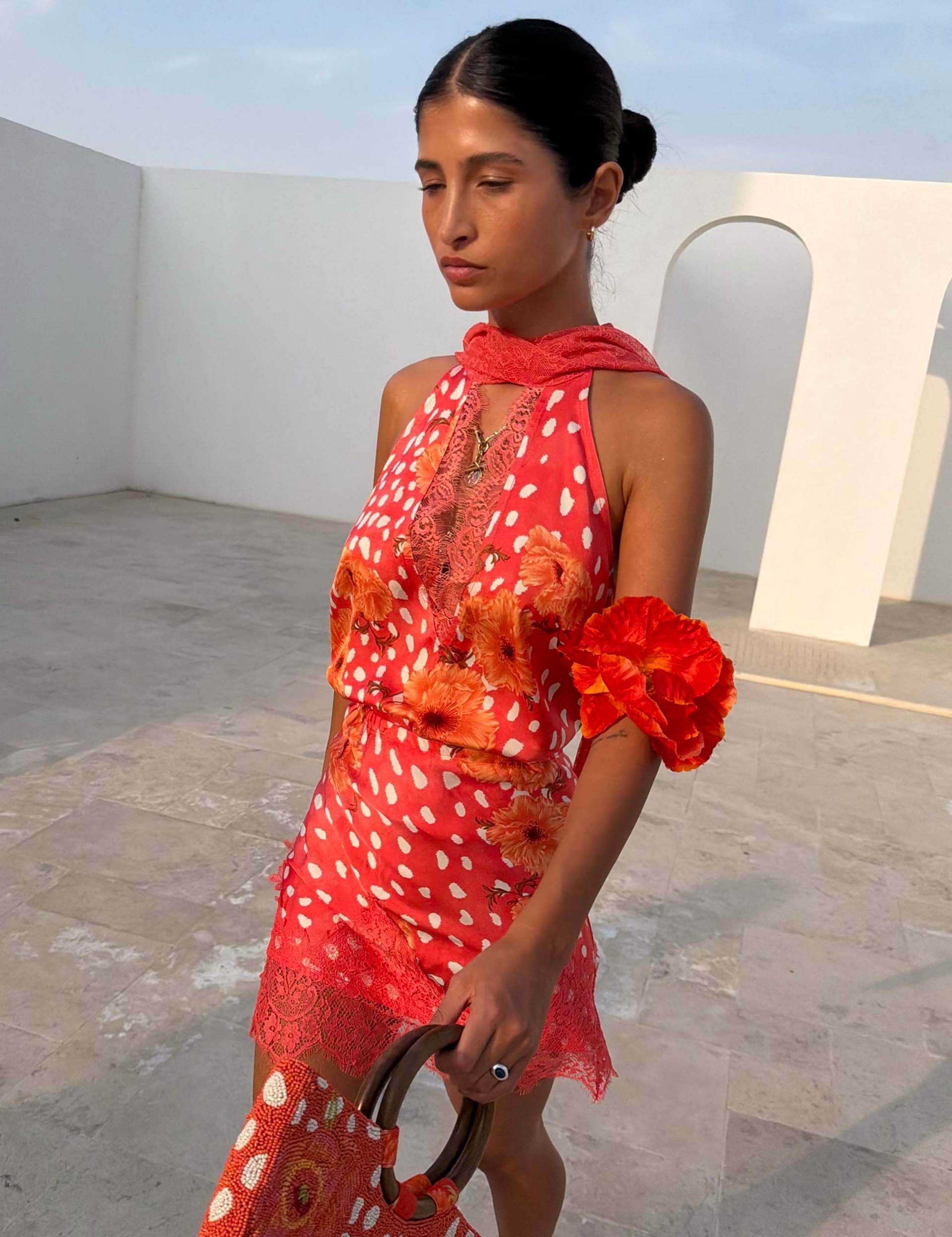 Satin Printed Lace Detail Slip Skirt 3 of 4