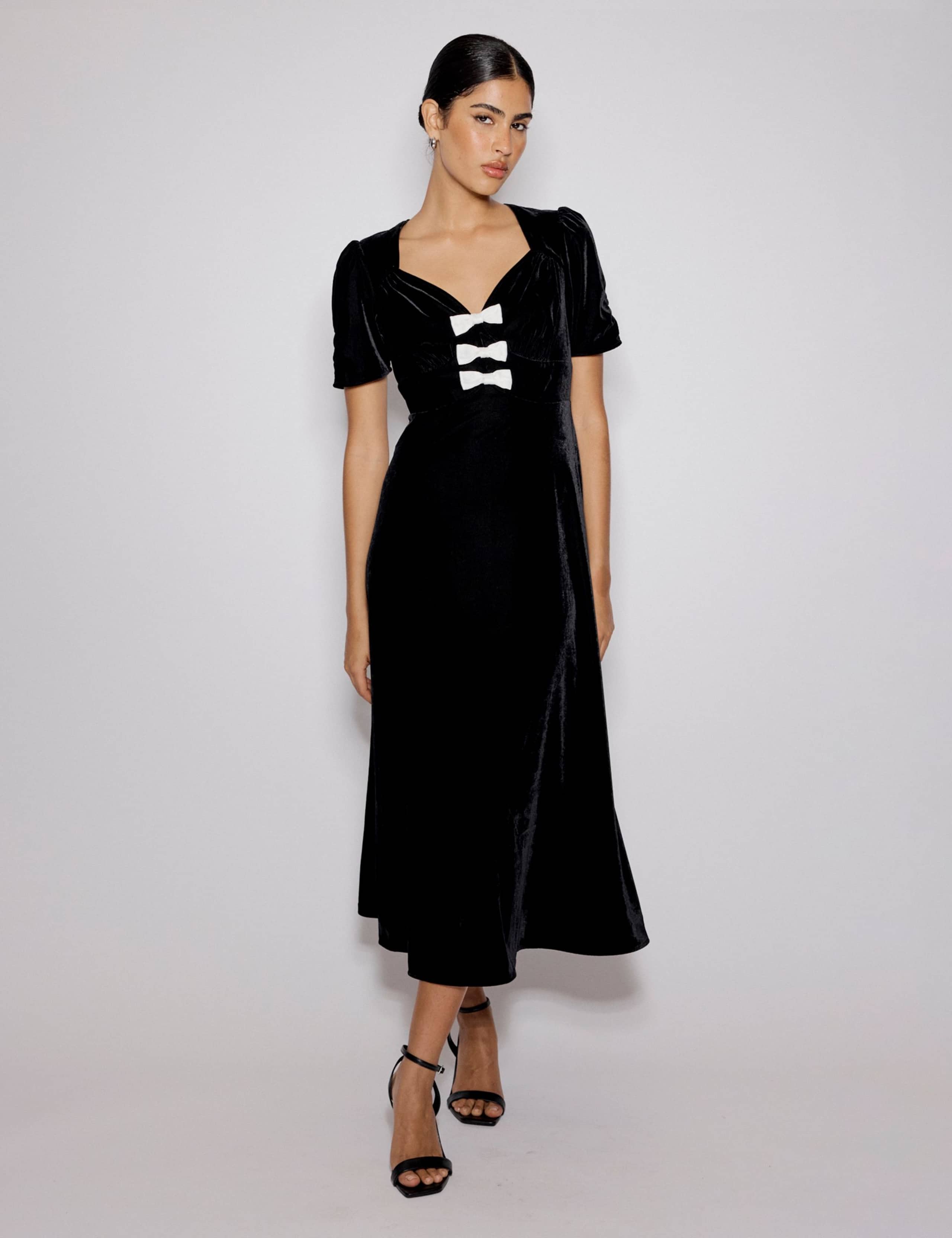 Velvet V-Neck Bow Waisted Midi Dress 5 of 5