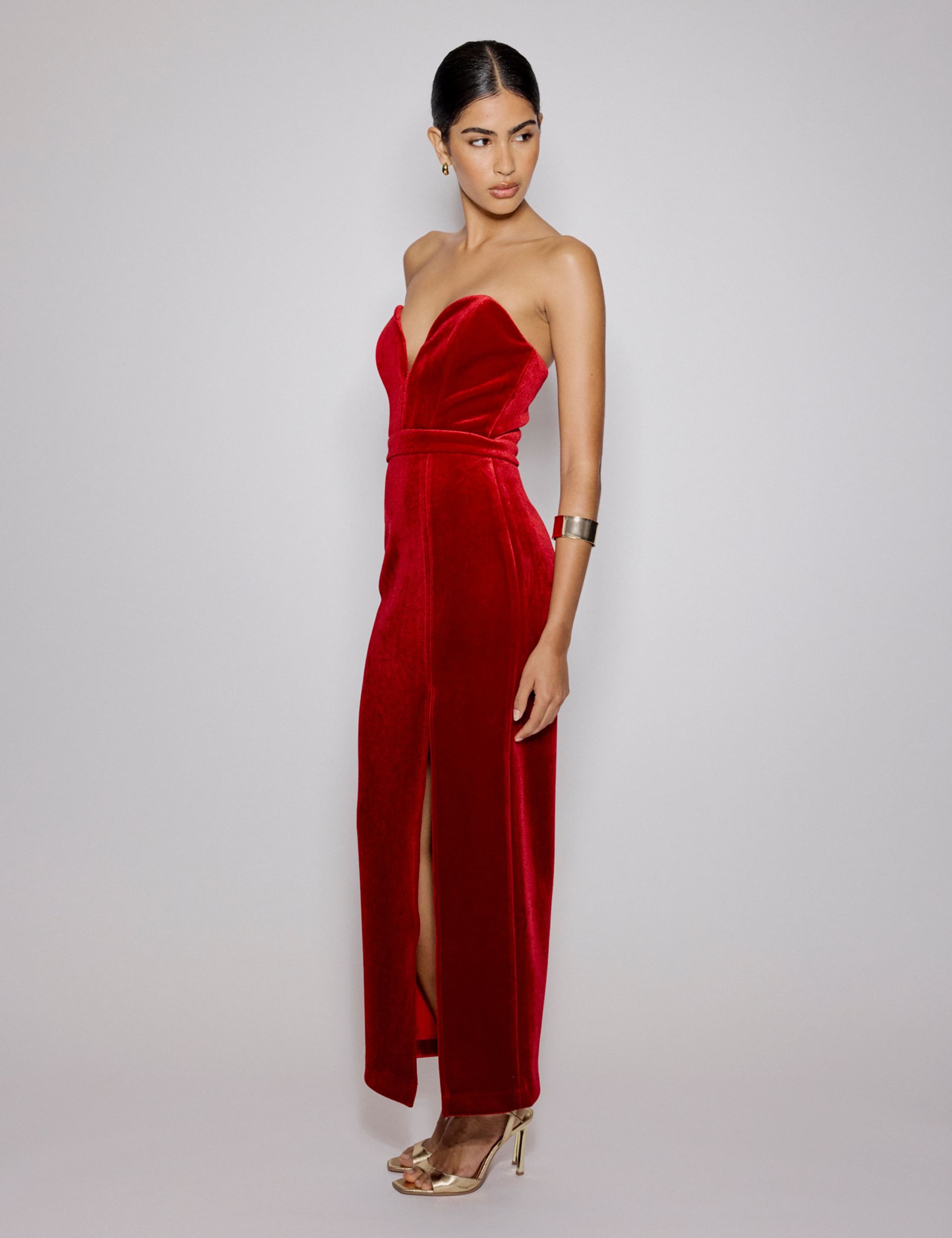 Velvet Bandeau Sweetheart Neckline Midaxi Bodycon Dress 2 of 5