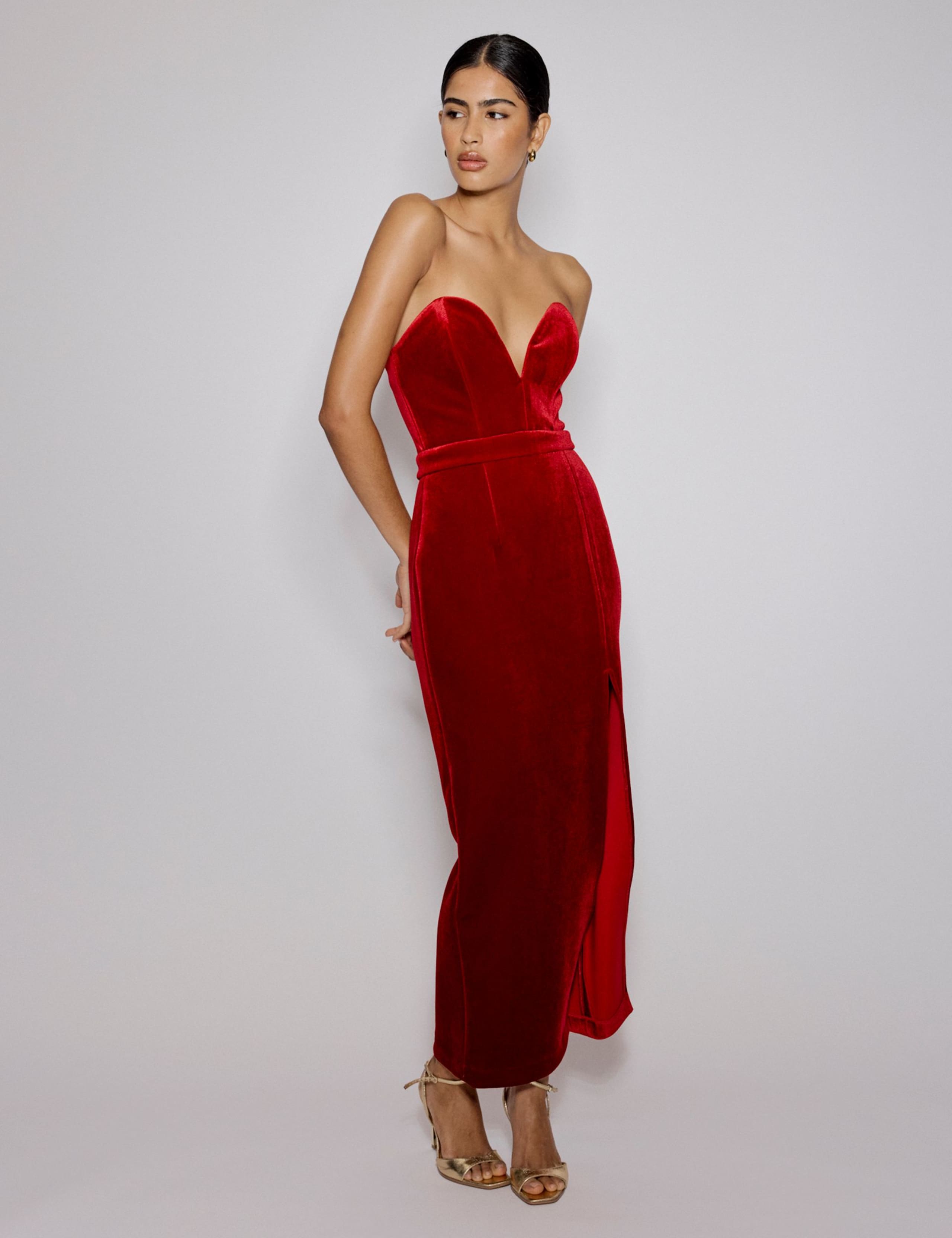 Velvet Bandeau Sweetheart Neckline Midaxi Bodycon Dress 3 of 5