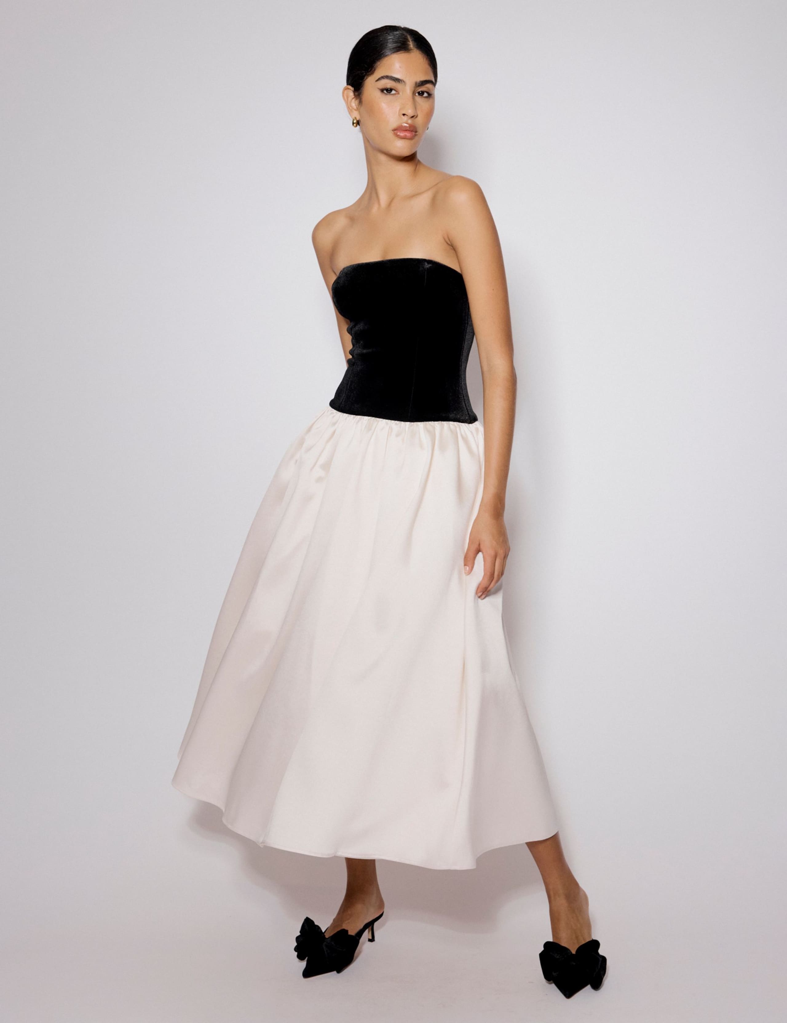 Pure Cotton Strapless Midi Skater Dress 1 of 5