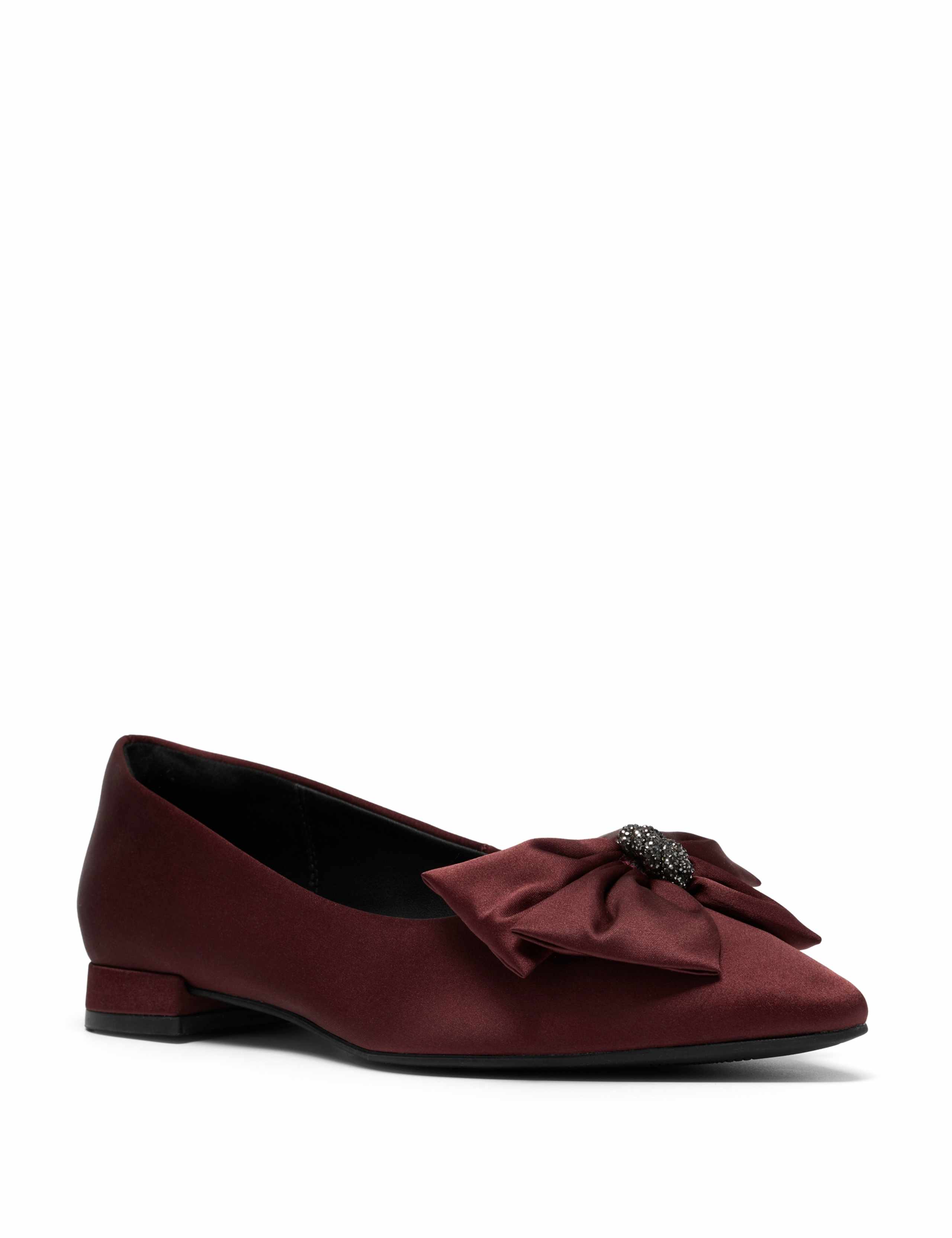 Satin Embellished Bow Flat Pointed Ballet Pumps 2 of 6