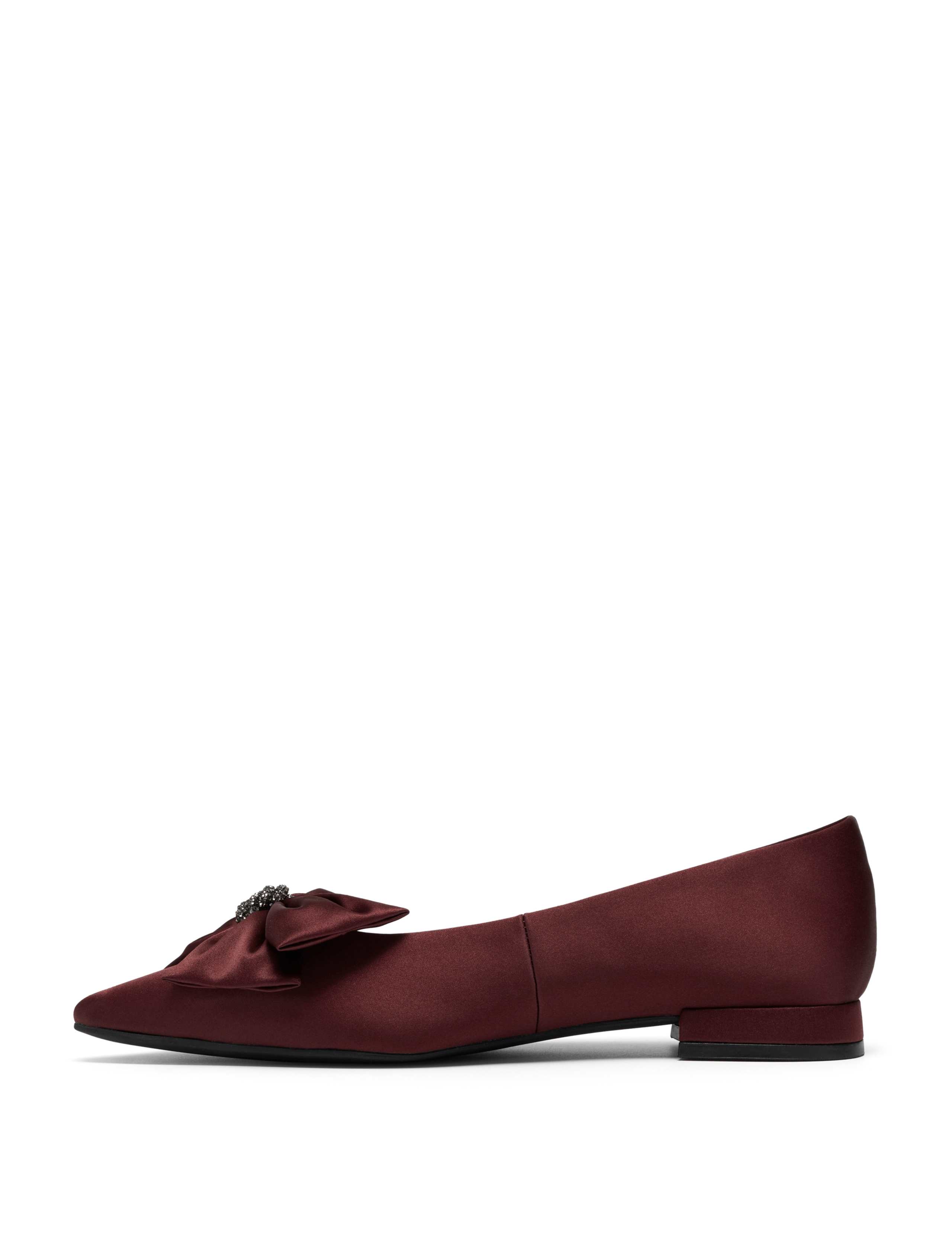 Satin Embellished Bow Flat Pointed Ballet Pumps 4 of 6