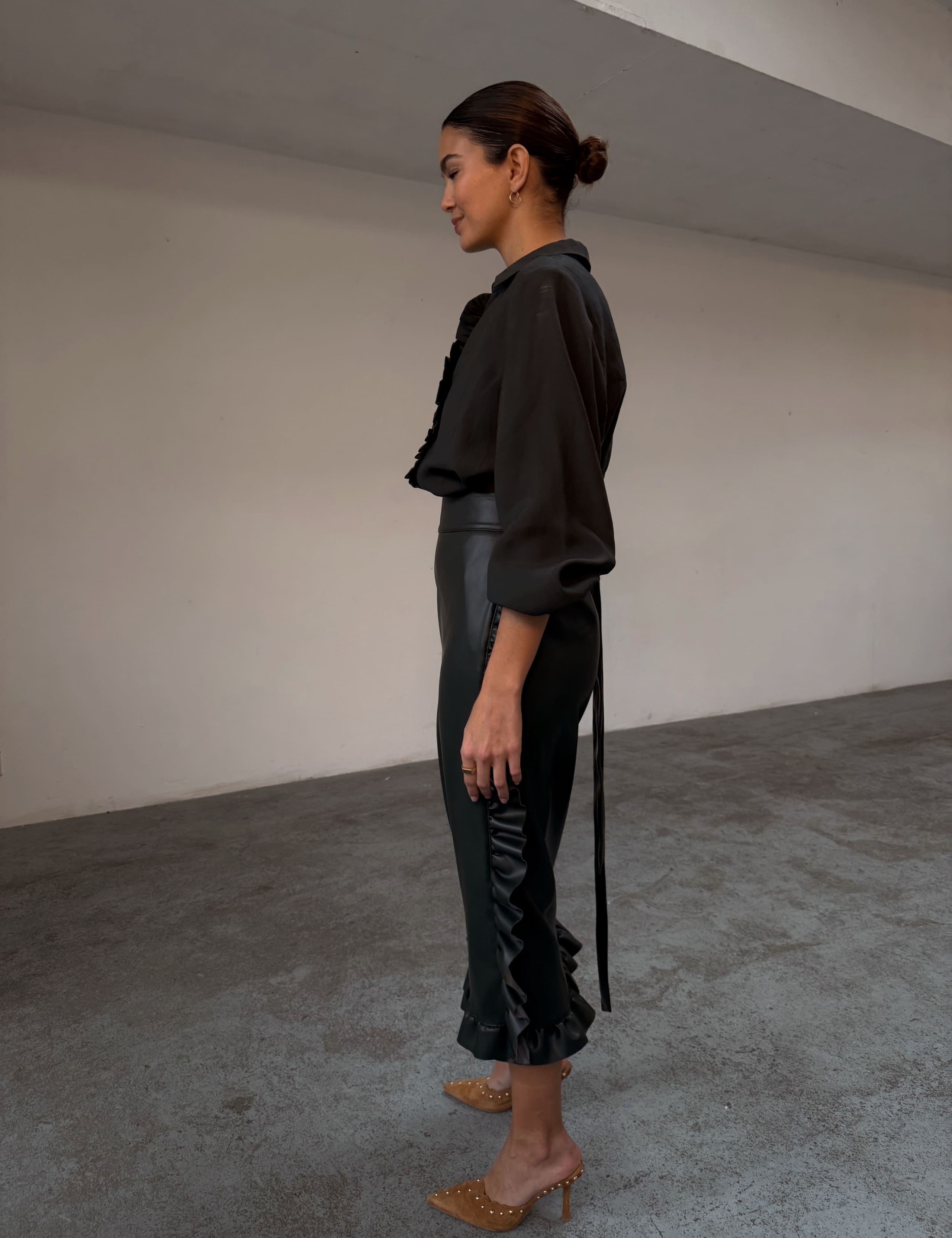 Leather Look Ruffle Midi Wrap Skirt 2 of 6