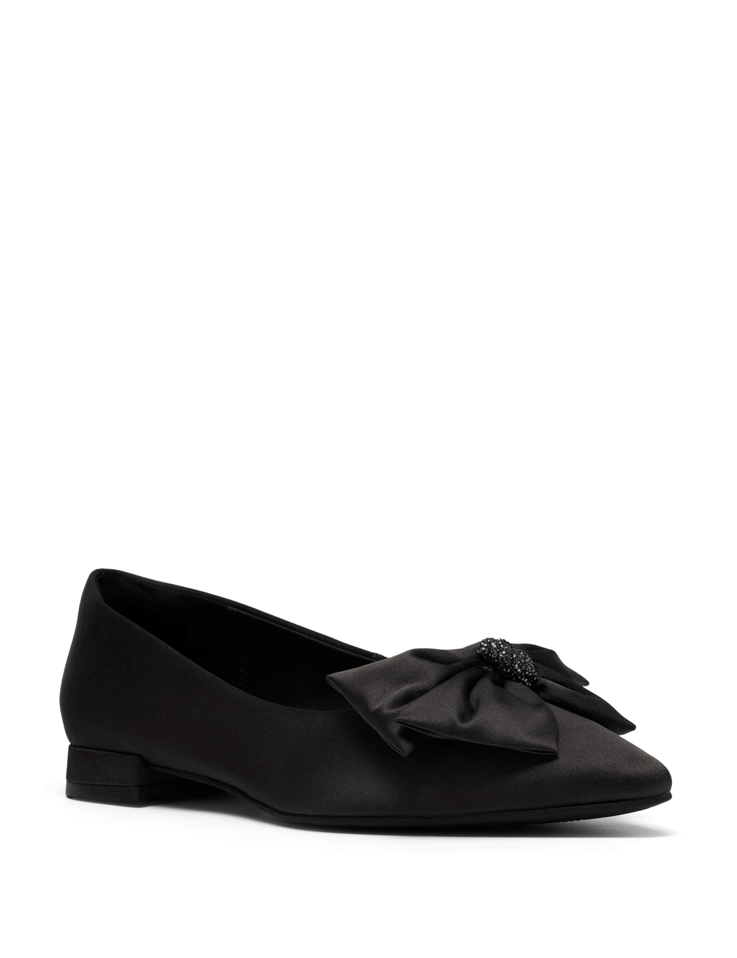 Satin Embellished Bow Flat Pointed Ballet Pumps 2 of 6