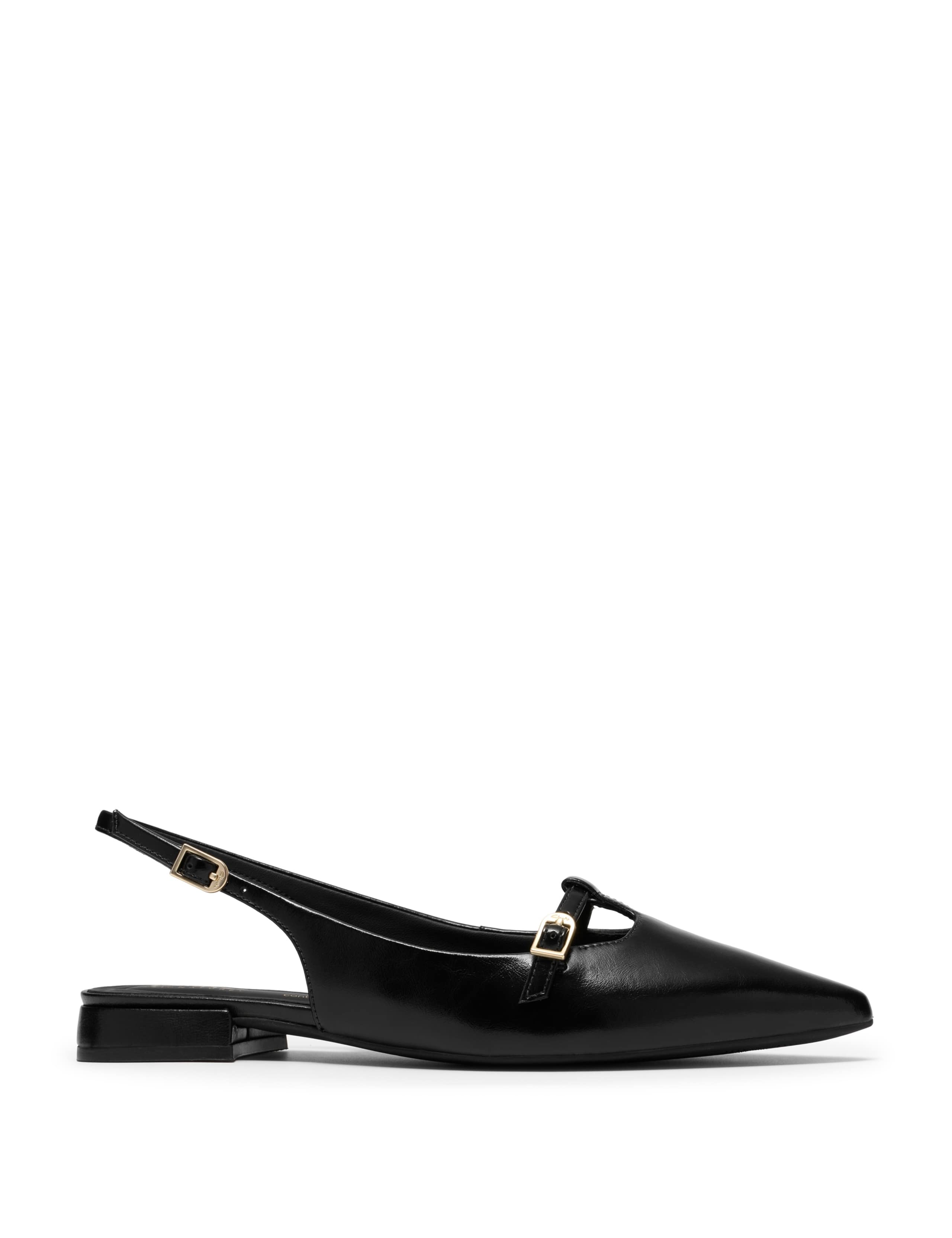 Leather Croc Ankle Strap Flat Pointed Slingback Shoes 1 of 6