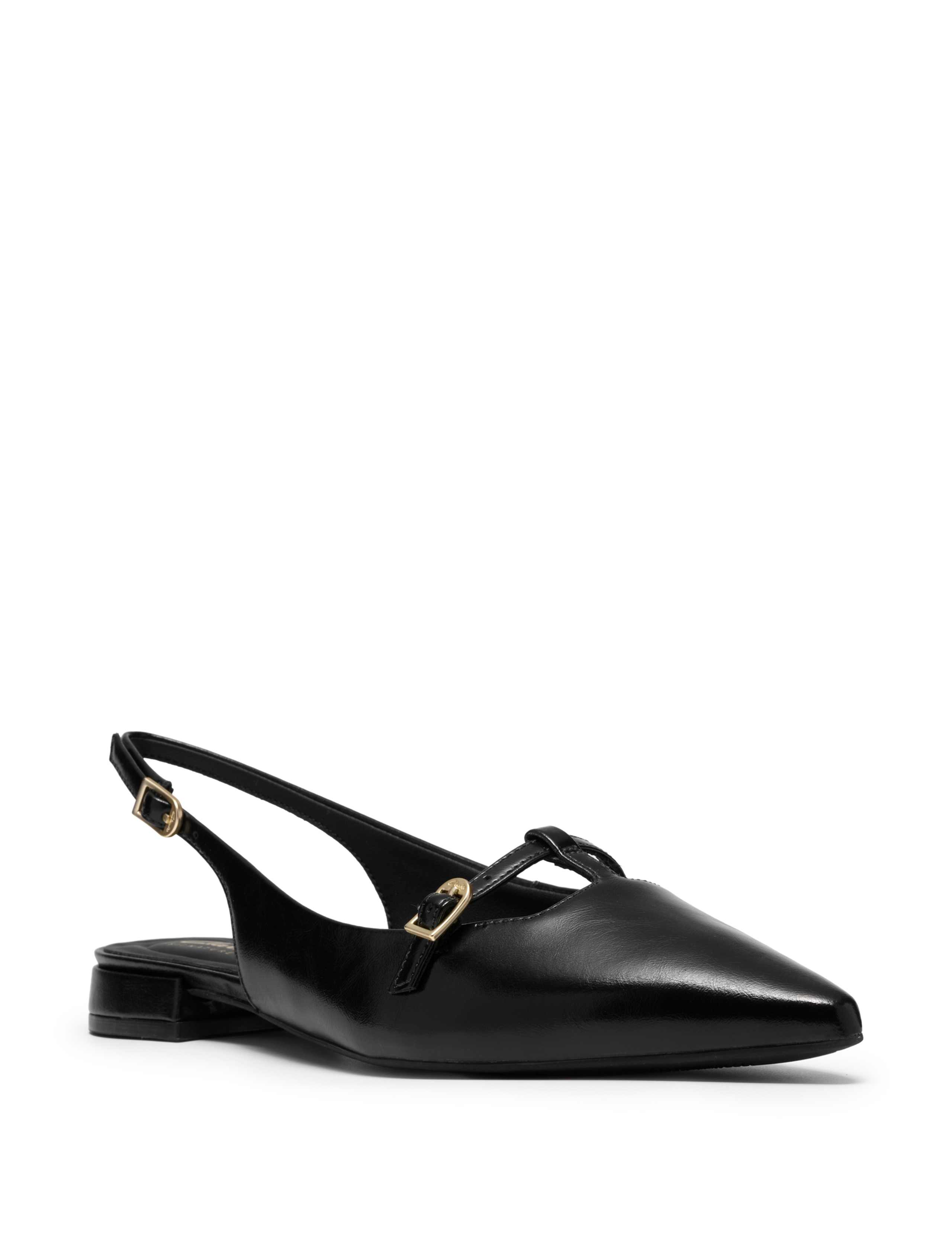 Leather Croc Ankle Strap Flat Pointed Slingback Shoes 2 of 6