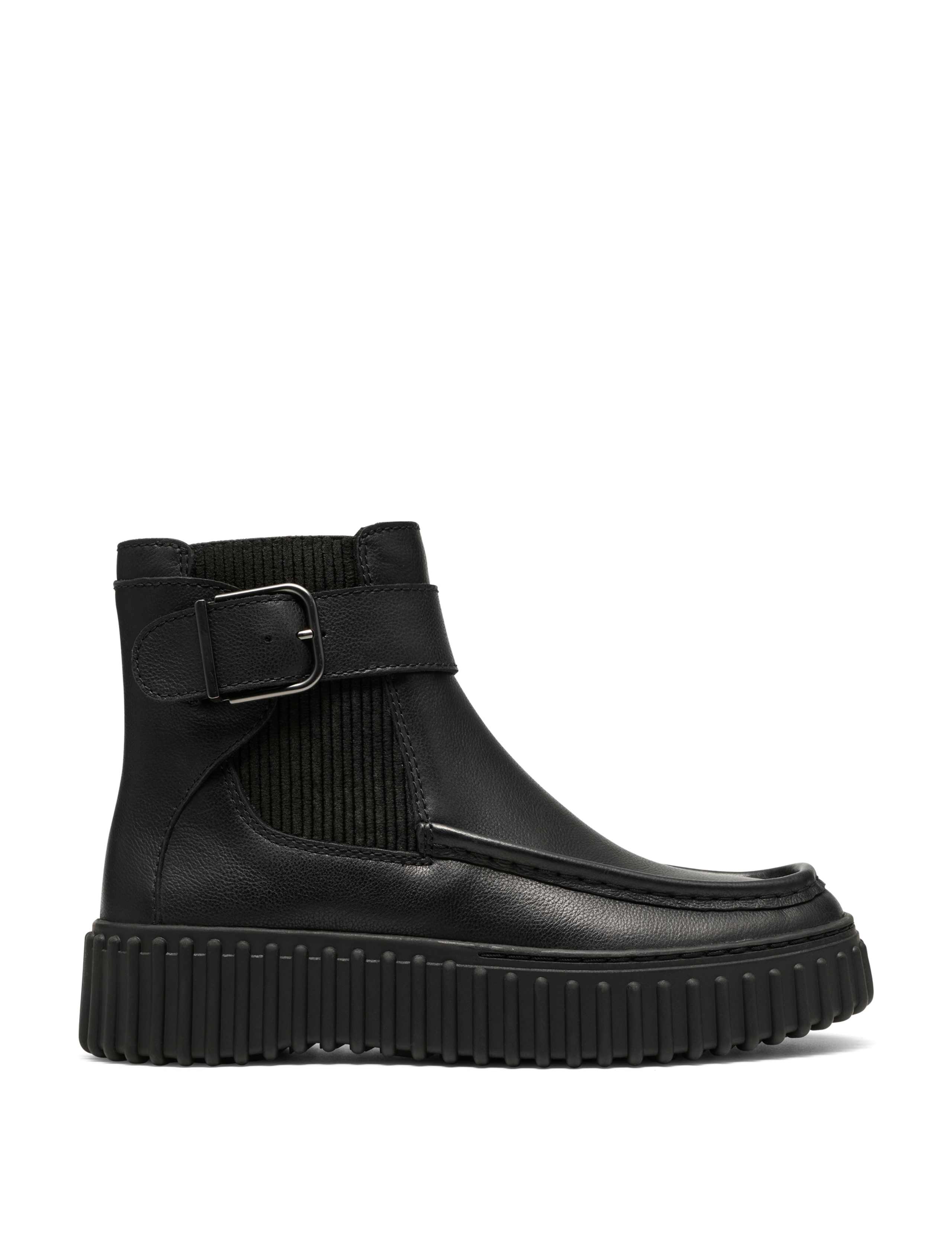 Leather Buckle Flatform Ankle Boots 1 of 6