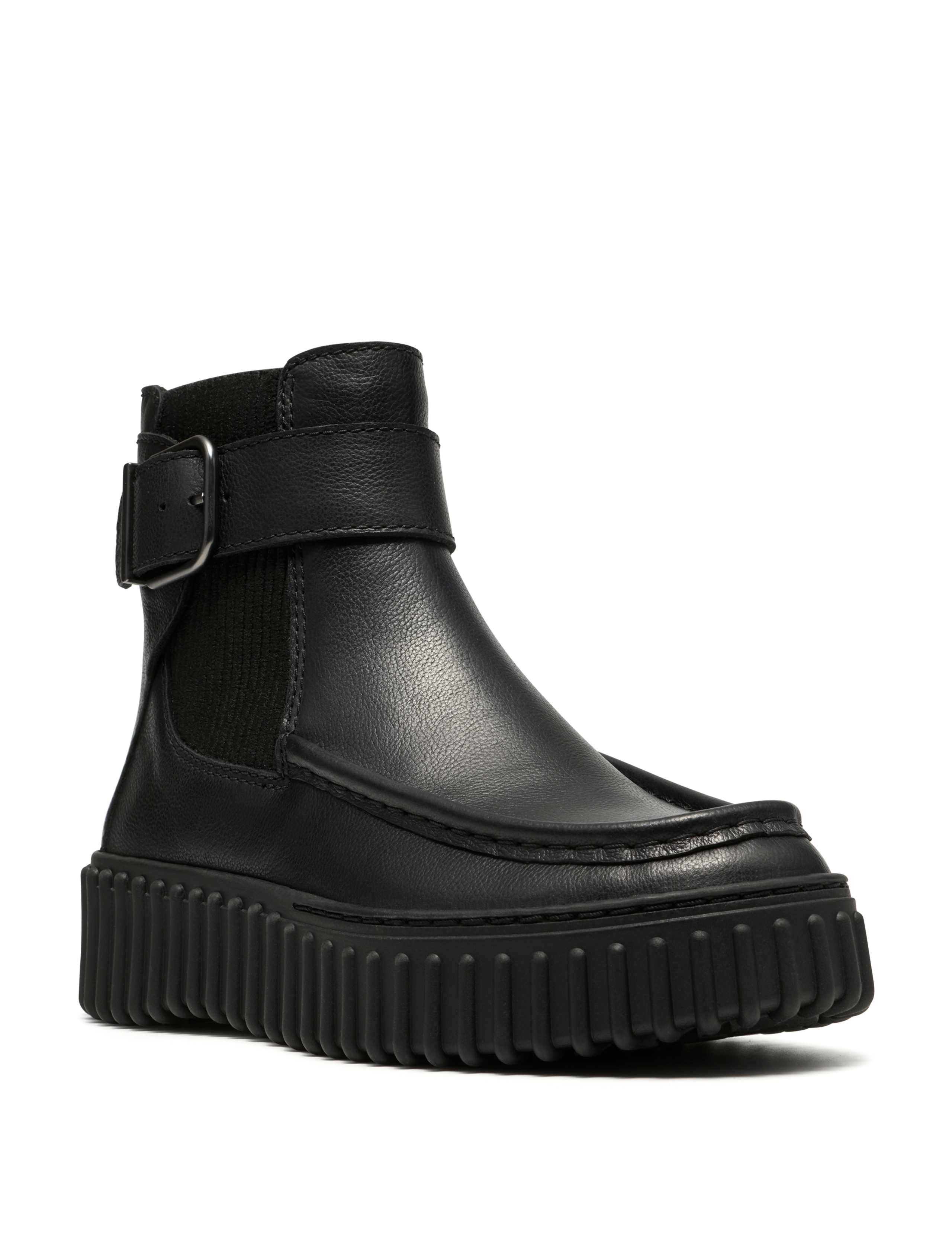 Leather Buckle Flatform Ankle Boots 2 of 6