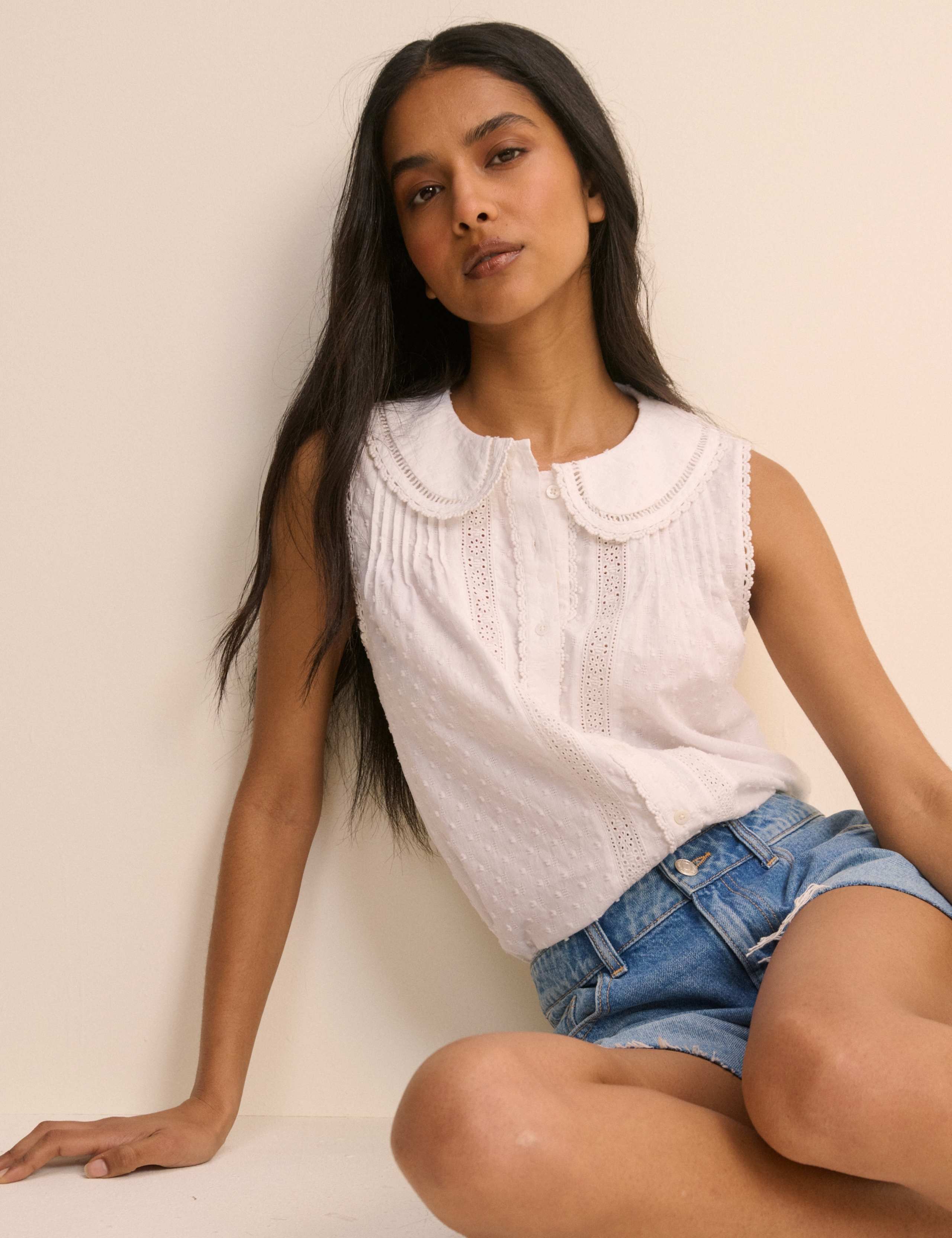 Pure Cotton Textured Peter Pan Collar Blouse 2 of 4