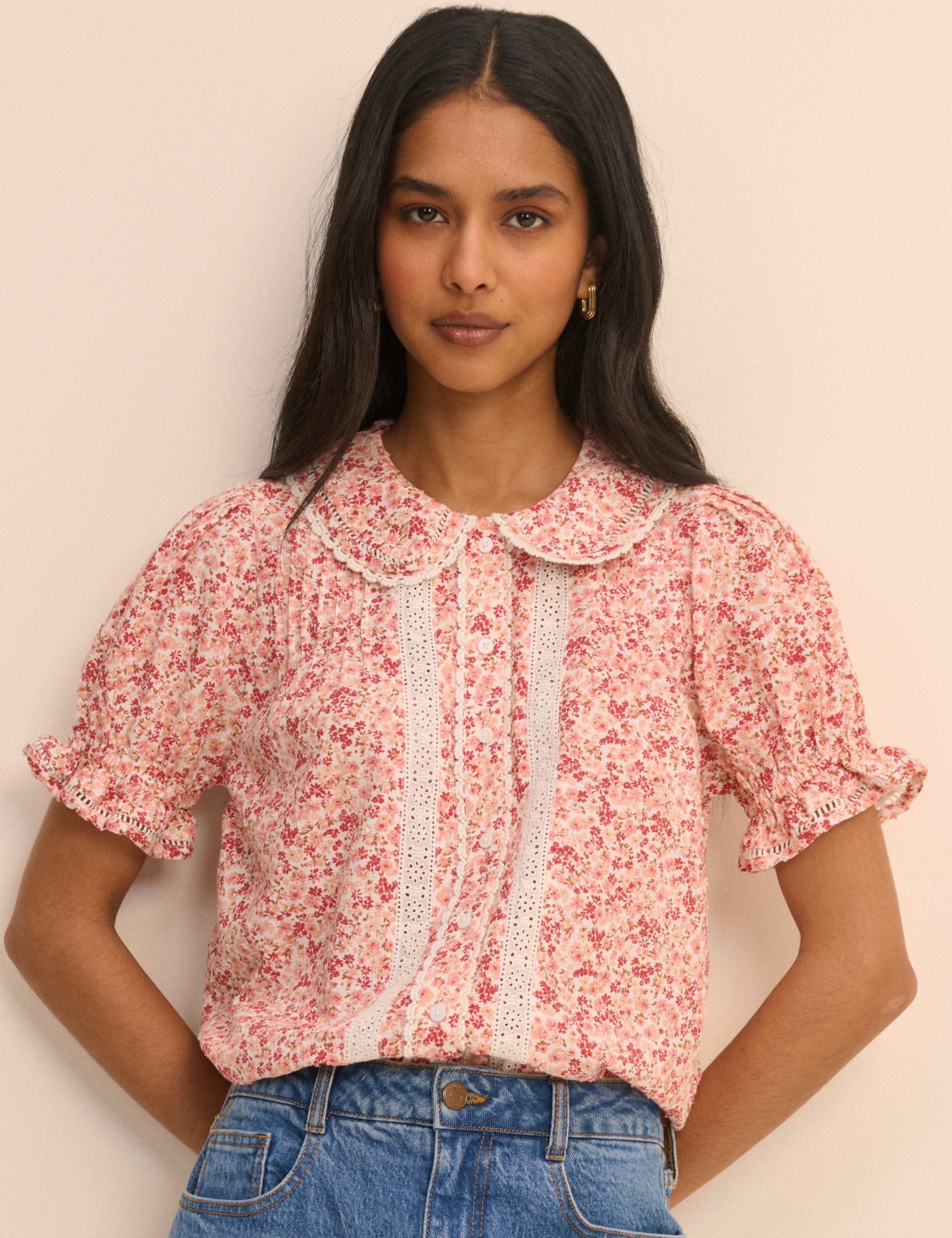 Pure Cotton Ditsy Floral Puff Sleeve Blouse 1 of 5