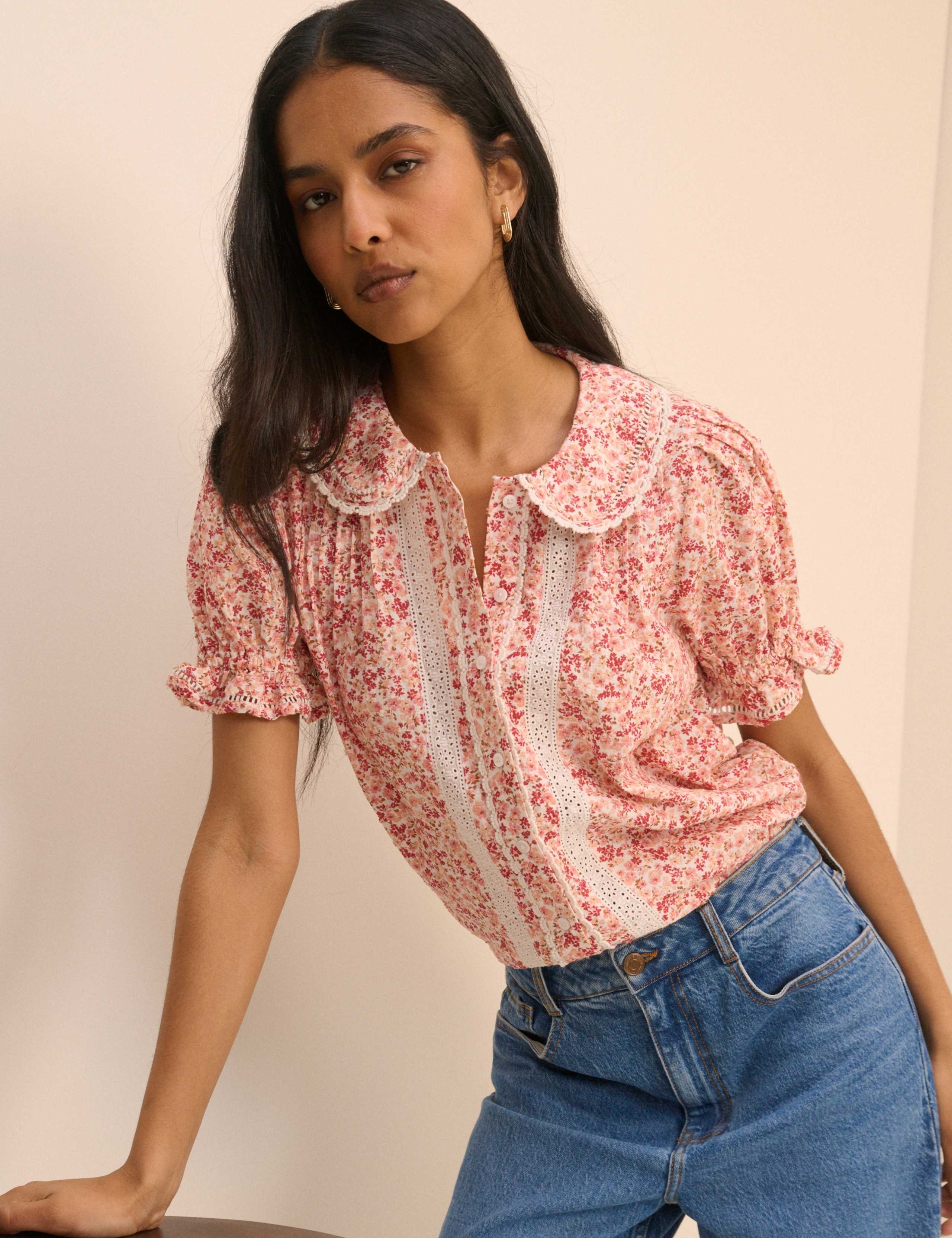 Pure Cotton Ditsy Floral Puff Sleeve Blouse 2 of 5