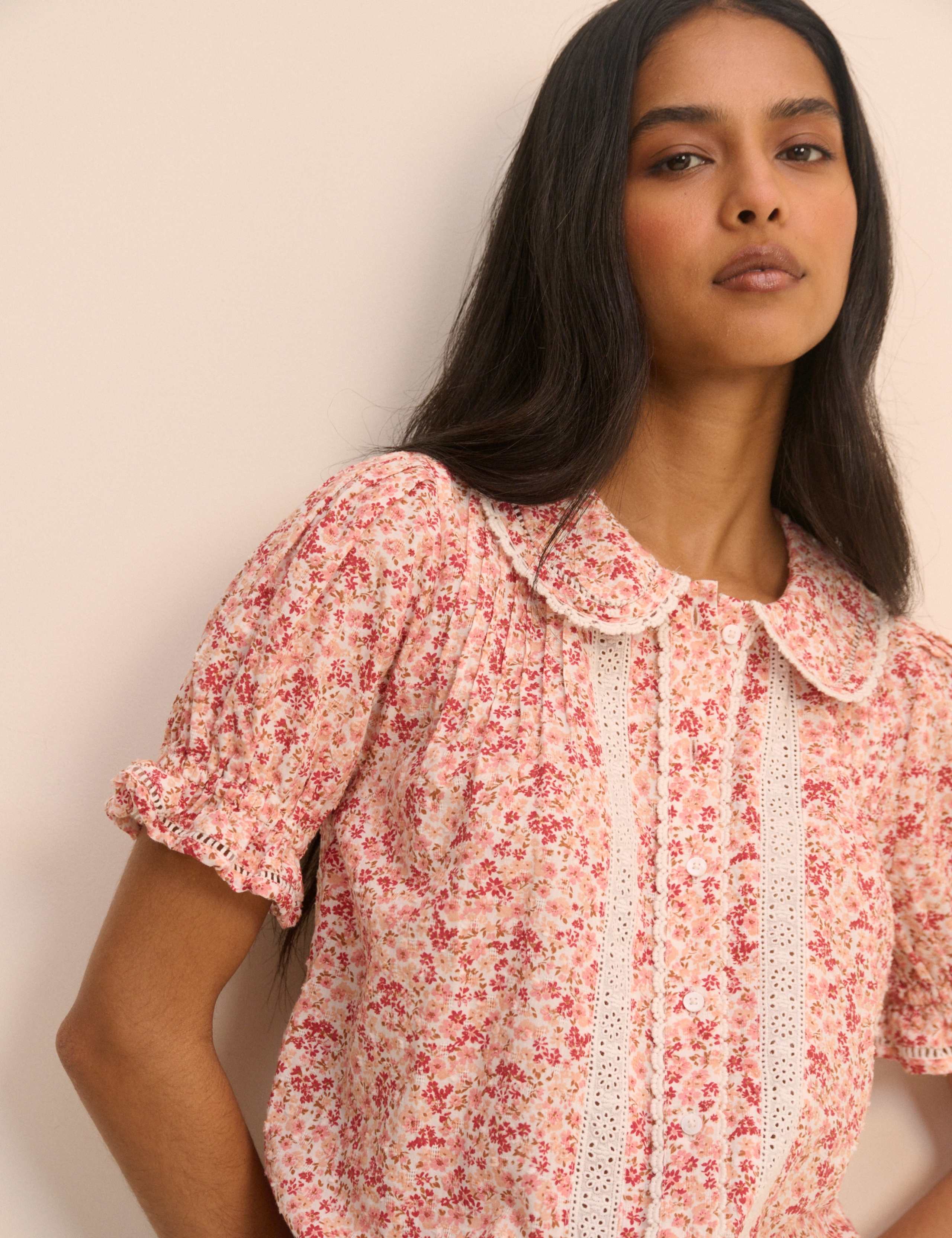 Pure Cotton Ditsy Floral Puff Sleeve Blouse 3 of 5