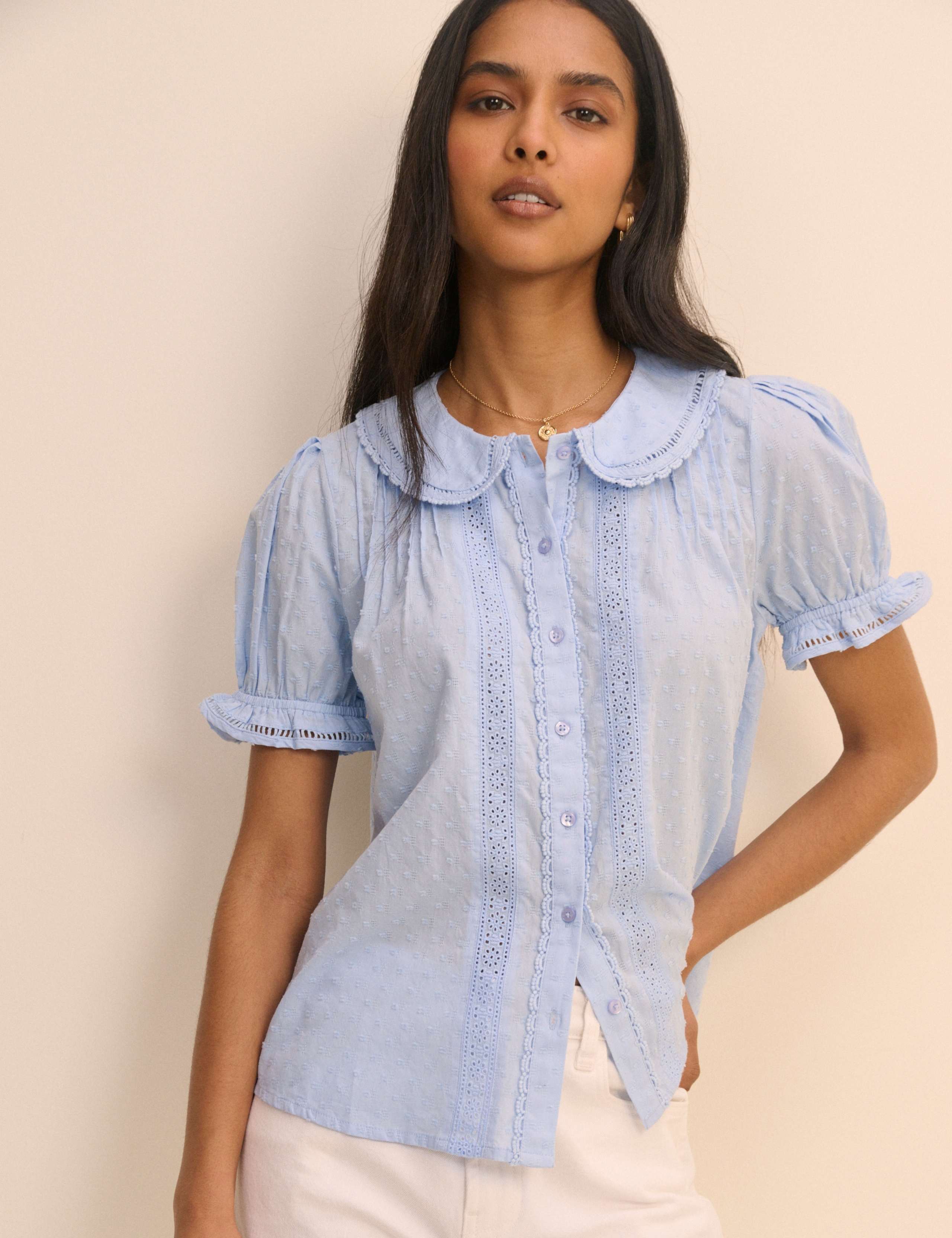 Pure Cotton Textured Peter Pan Collar Blouse 2 of 5