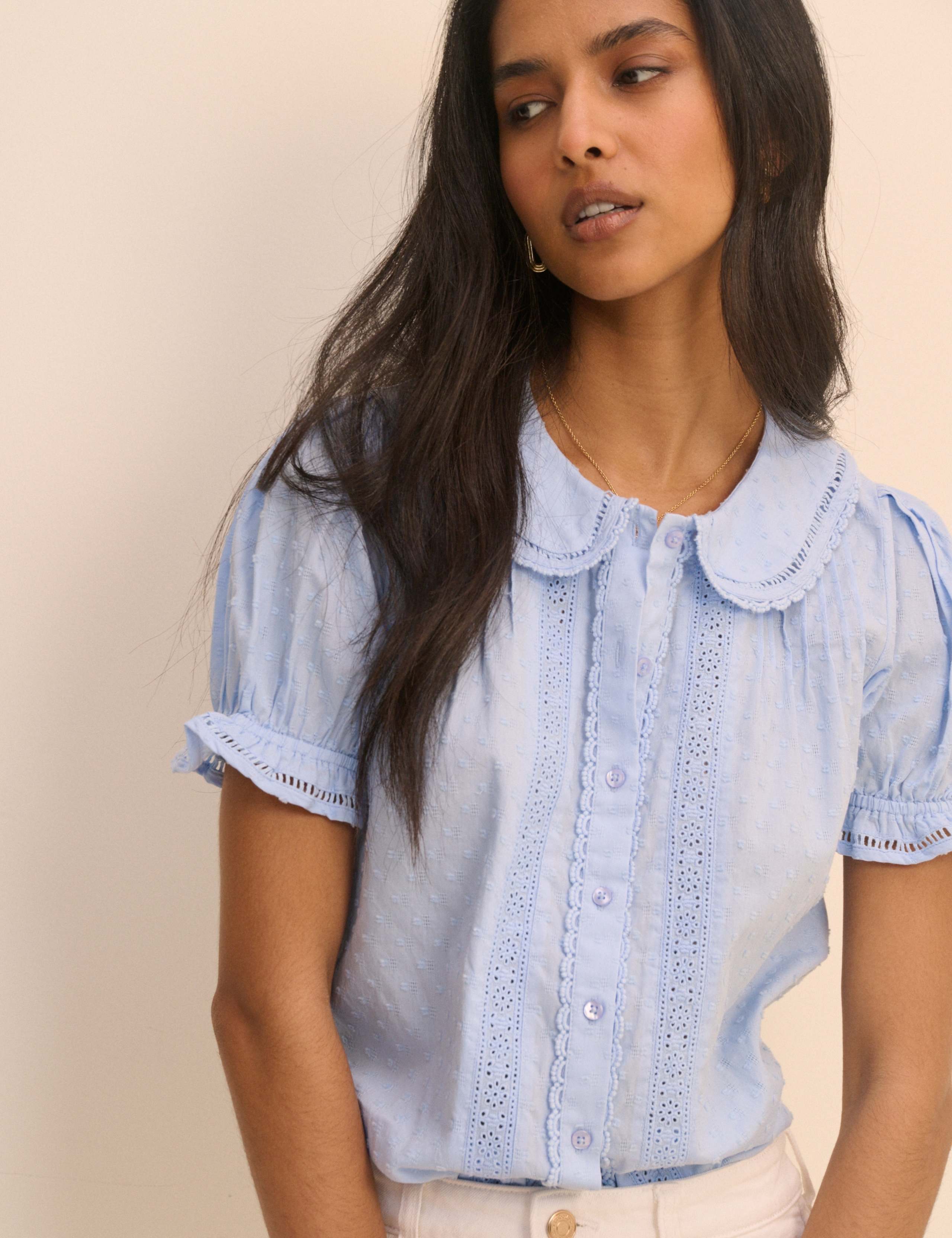 Pure Cotton Textured Peter Pan Collar Blouse 3 of 5