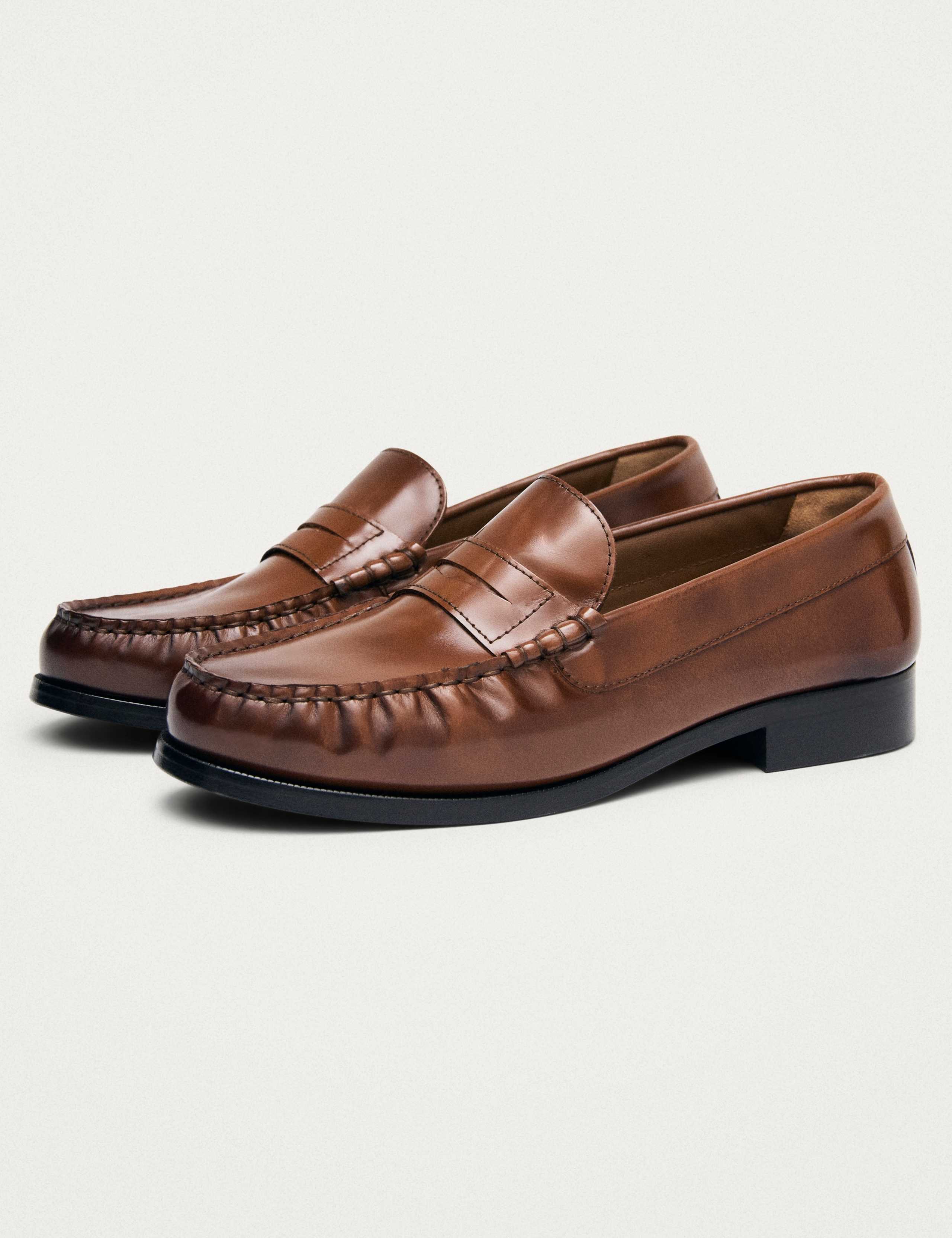 Leather Block Heel Loafers 4 of 8