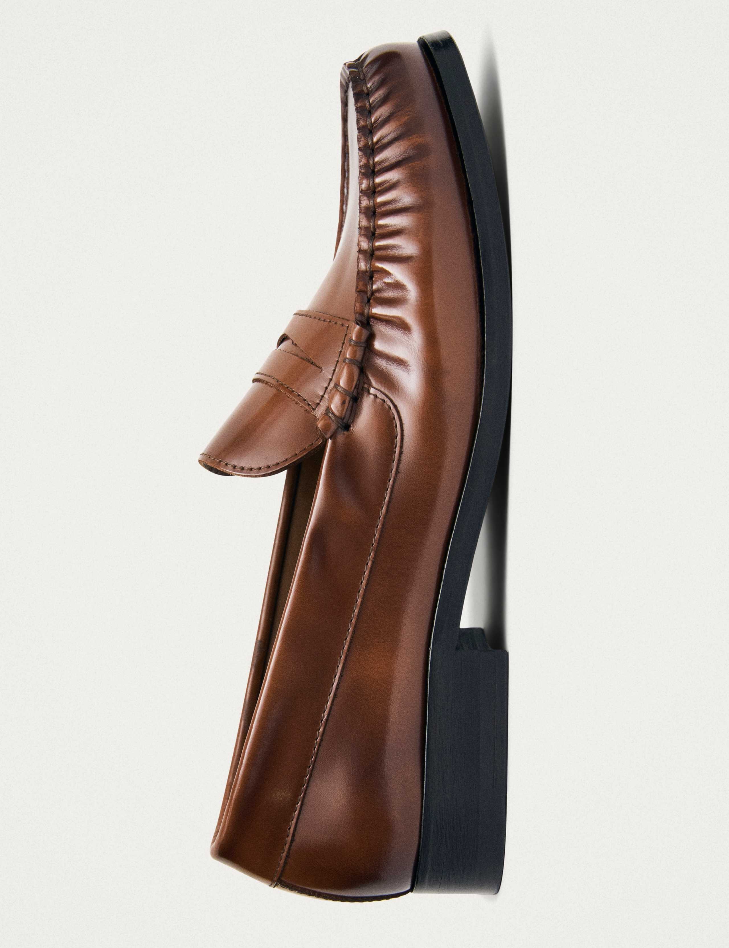 Leather Block Heel Loafers 5 of 8