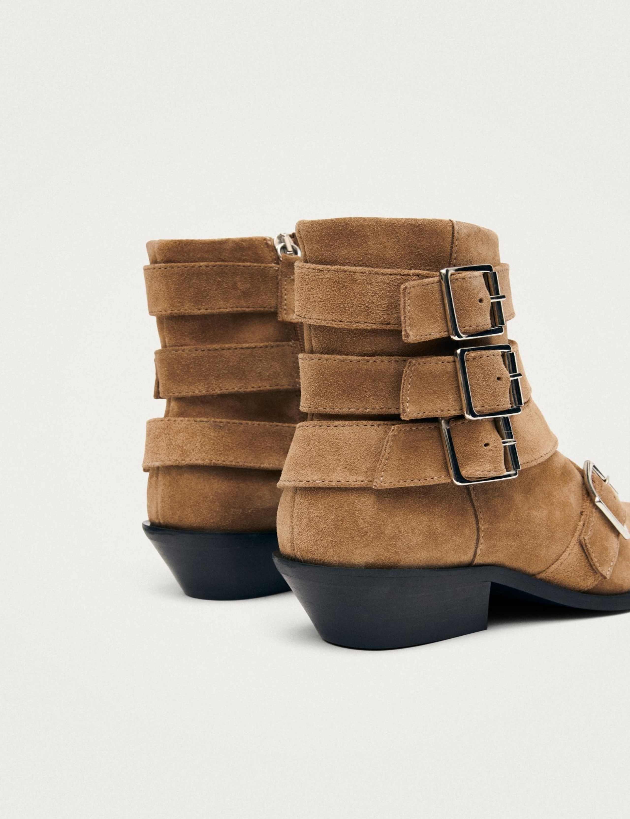 Suede Buckle Cuban Heel Pointed Ankle Boots 4 of 5