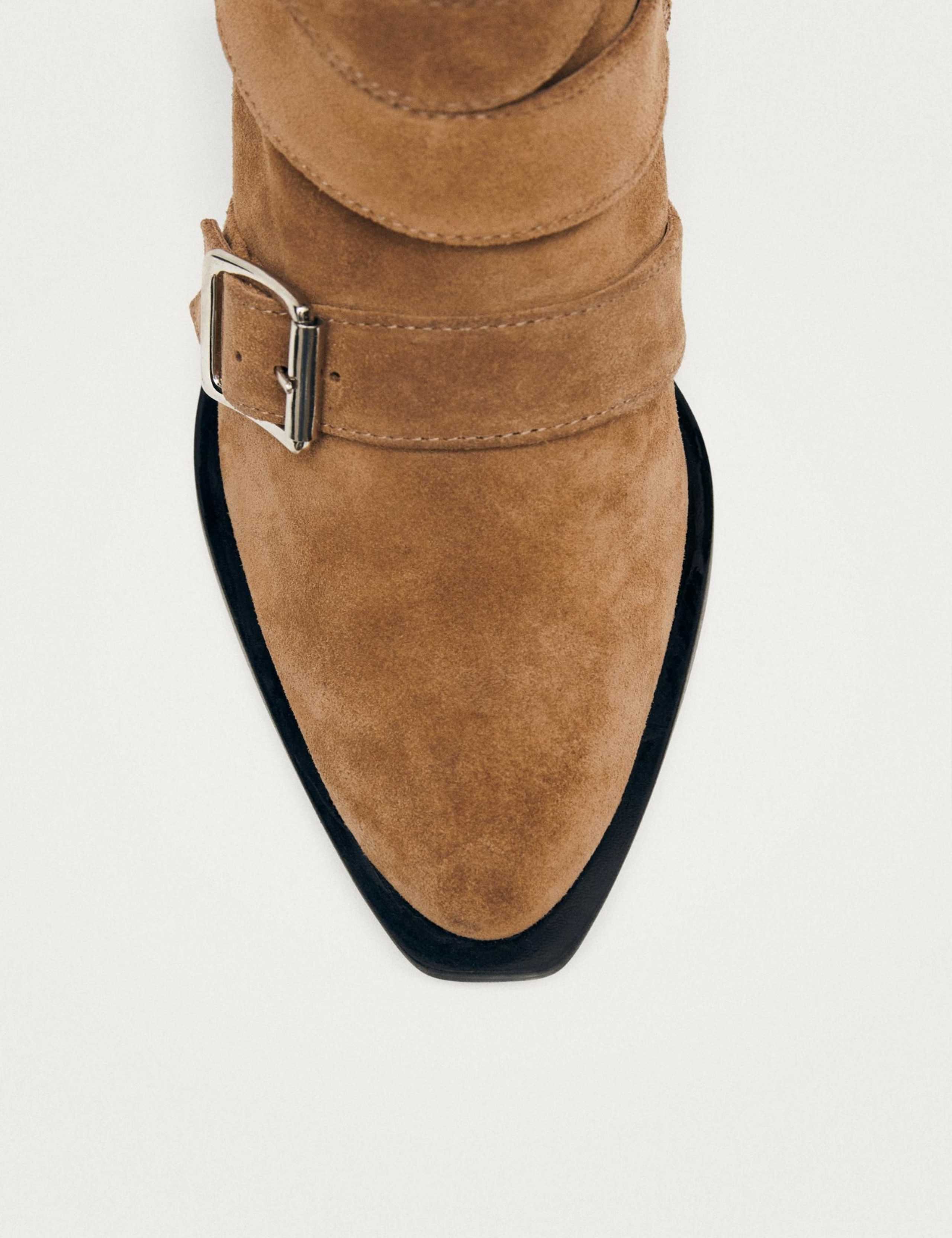 Suede Buckle Cuban Heel Pointed Ankle Boots 5 of 5