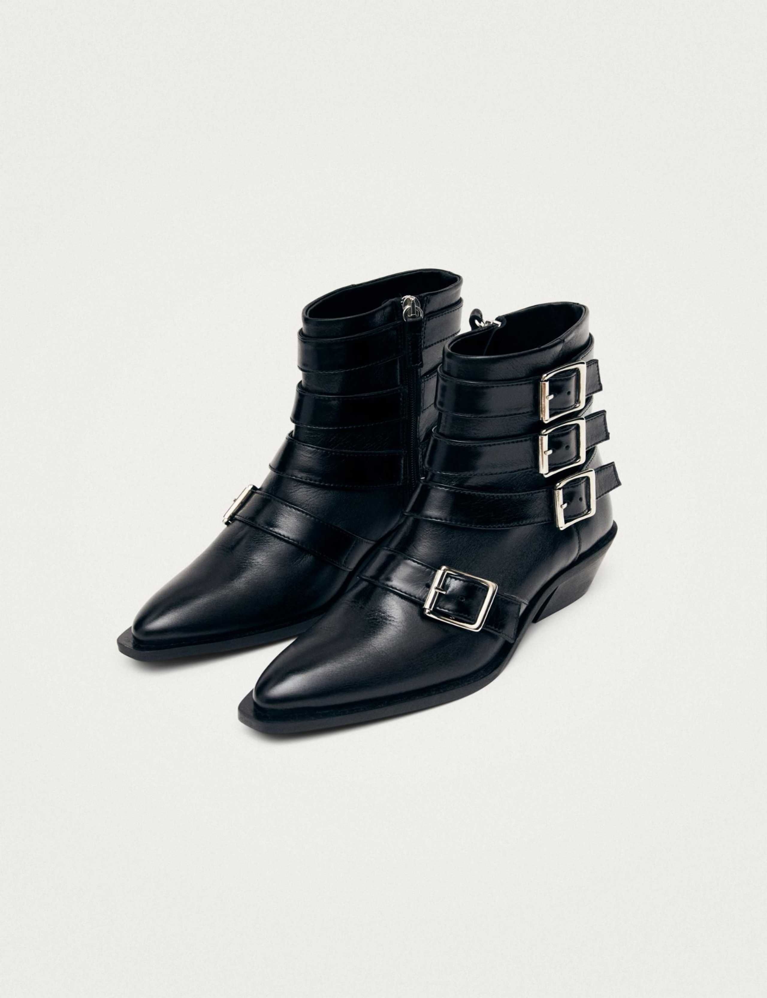 Eras Leather Buckle Cuban Heel Ankle Boots 2 of 6