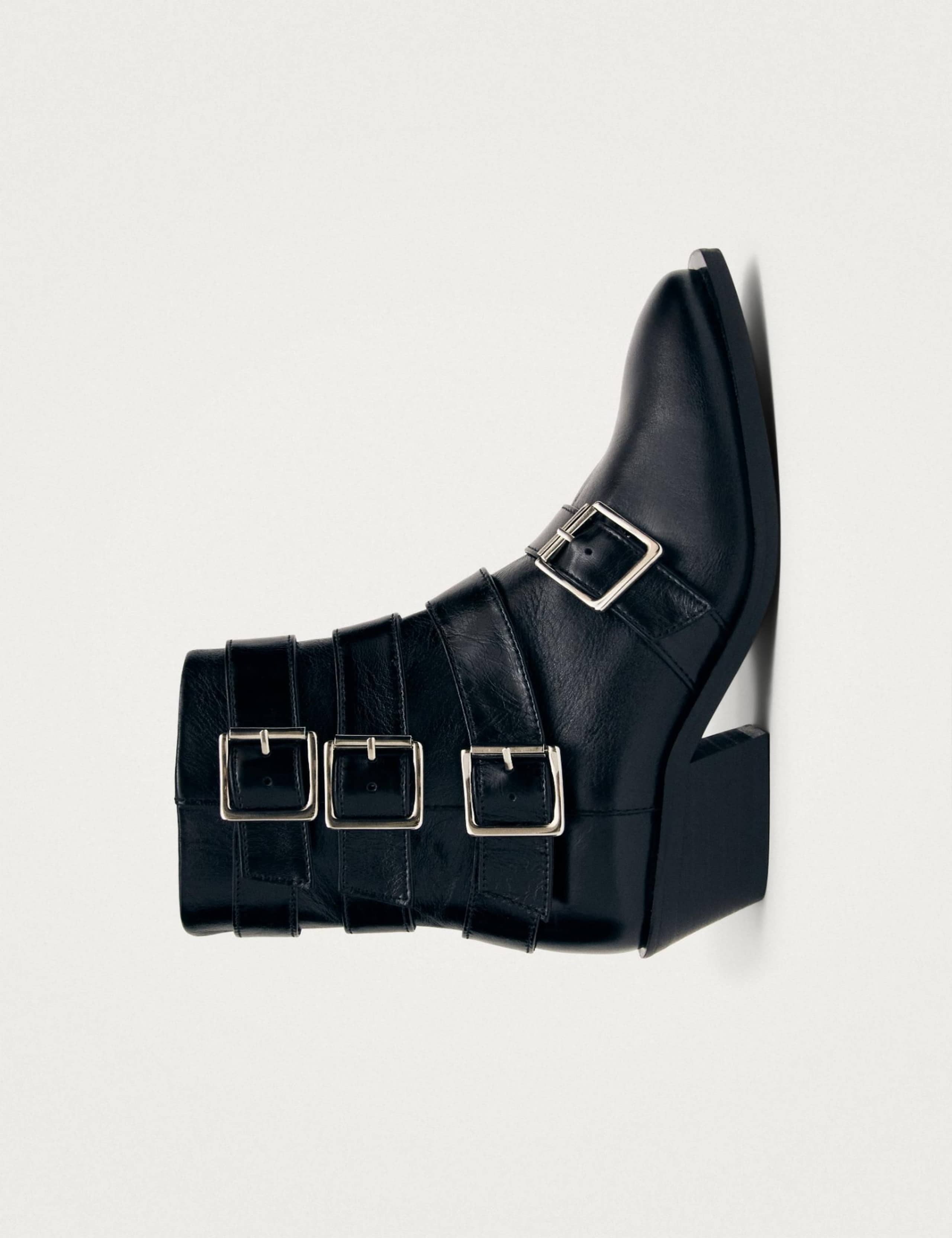Eras Leather Buckle Cuban Heel Ankle Boots 3 of 6