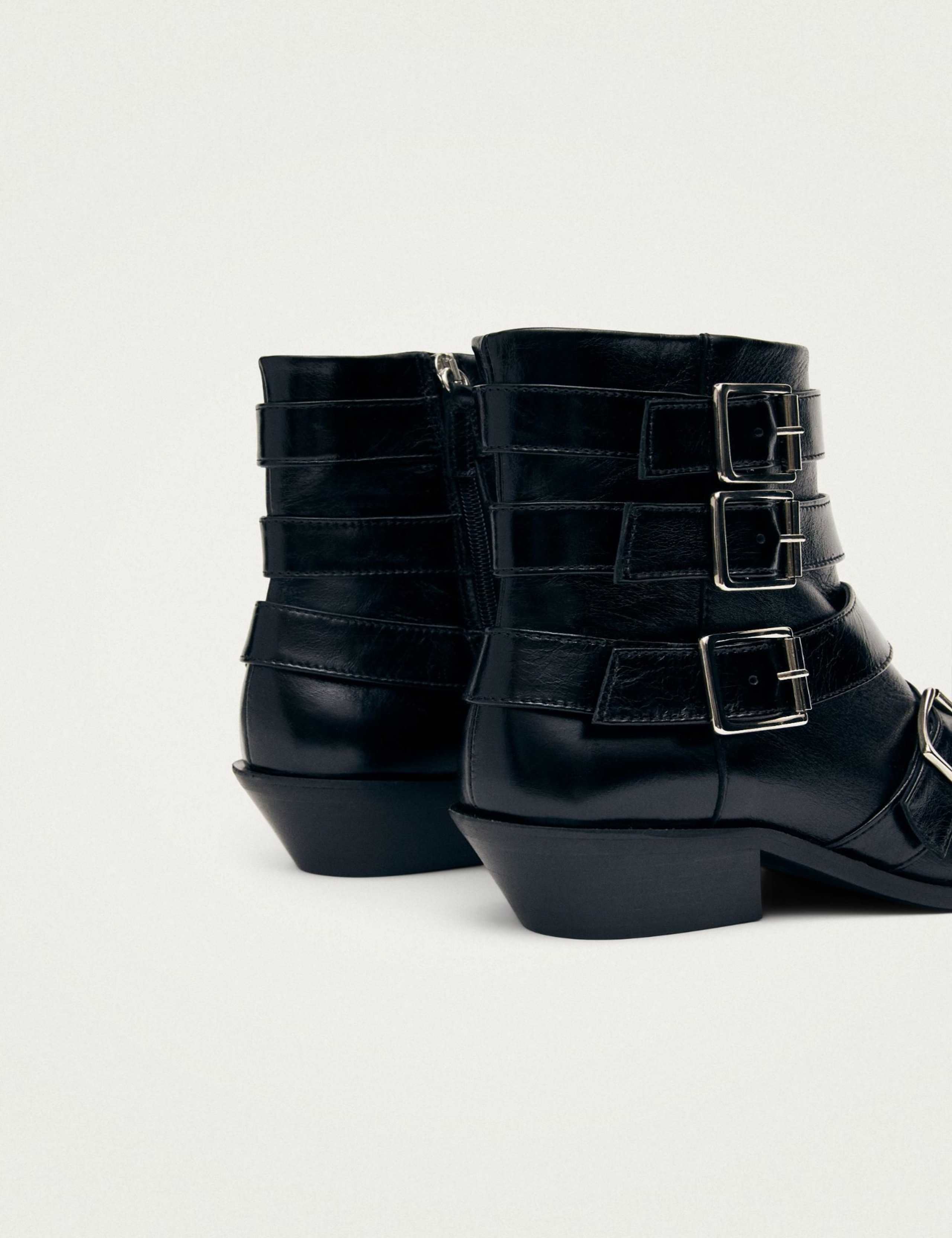 Eras Leather Buckle Cuban Heel Ankle Boots 4 of 6