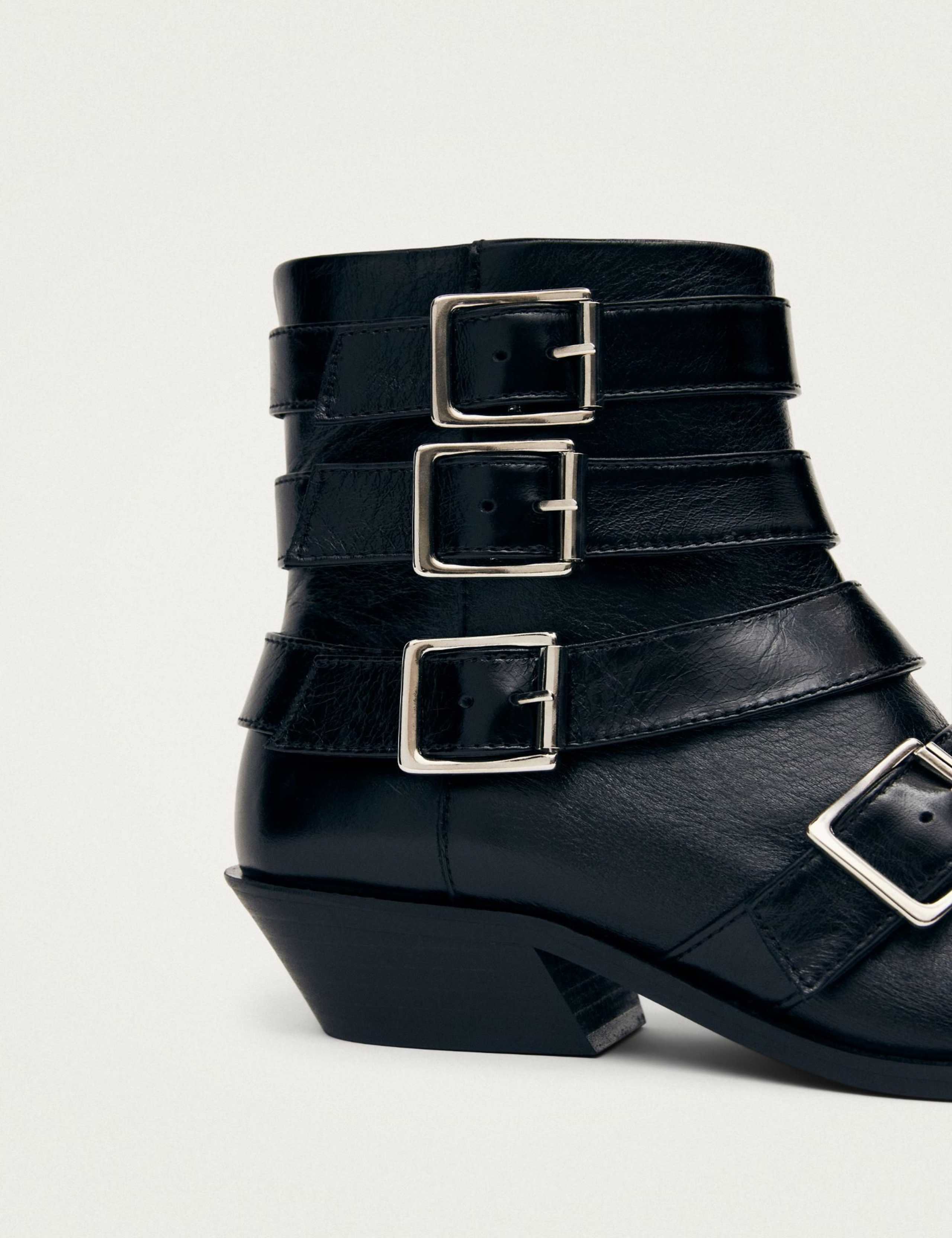 Eras Leather Buckle Cuban Heel Ankle Boots 6 of 6