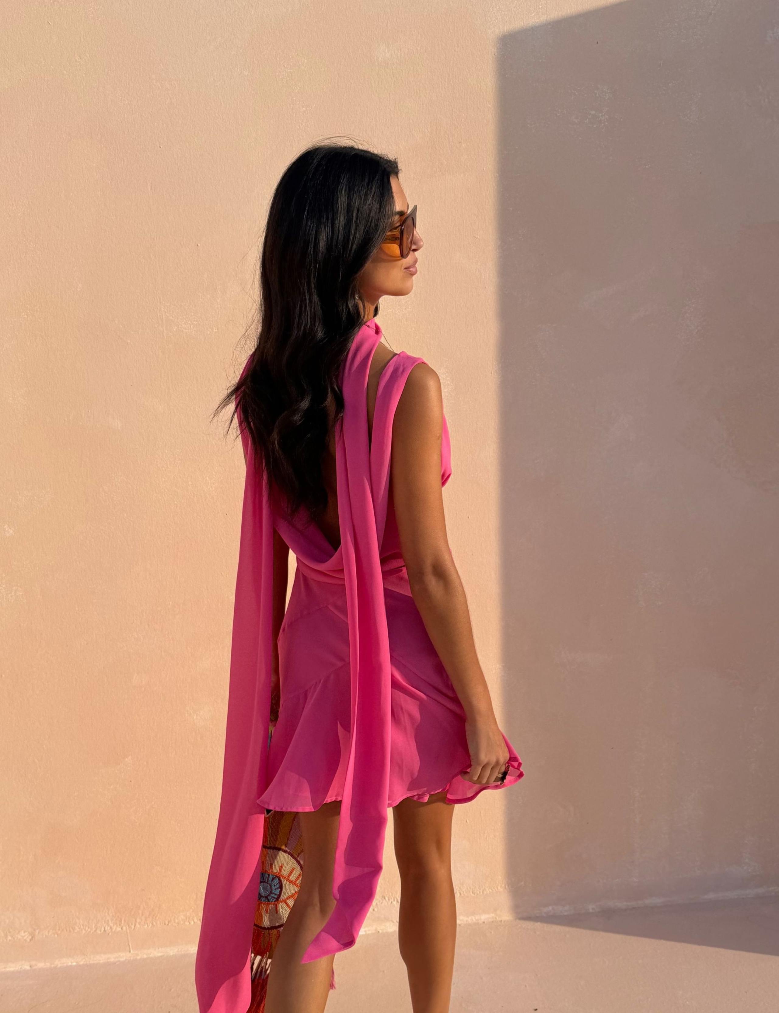 Cowl Neck Mini Dress with Detachable Scarf 2 of 4