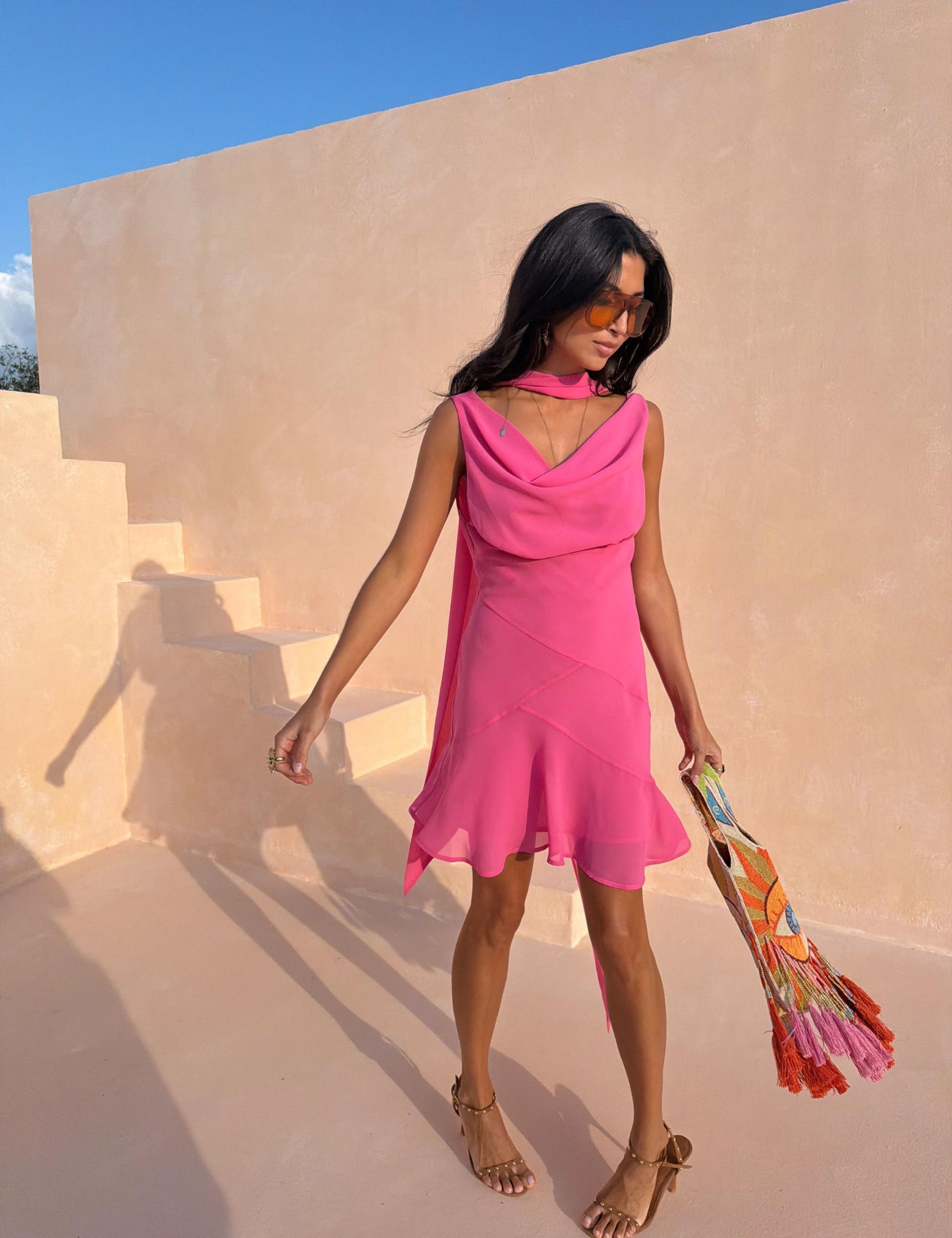 Cowl Neck Mini Dress with Detachable Scarf 3 of 4