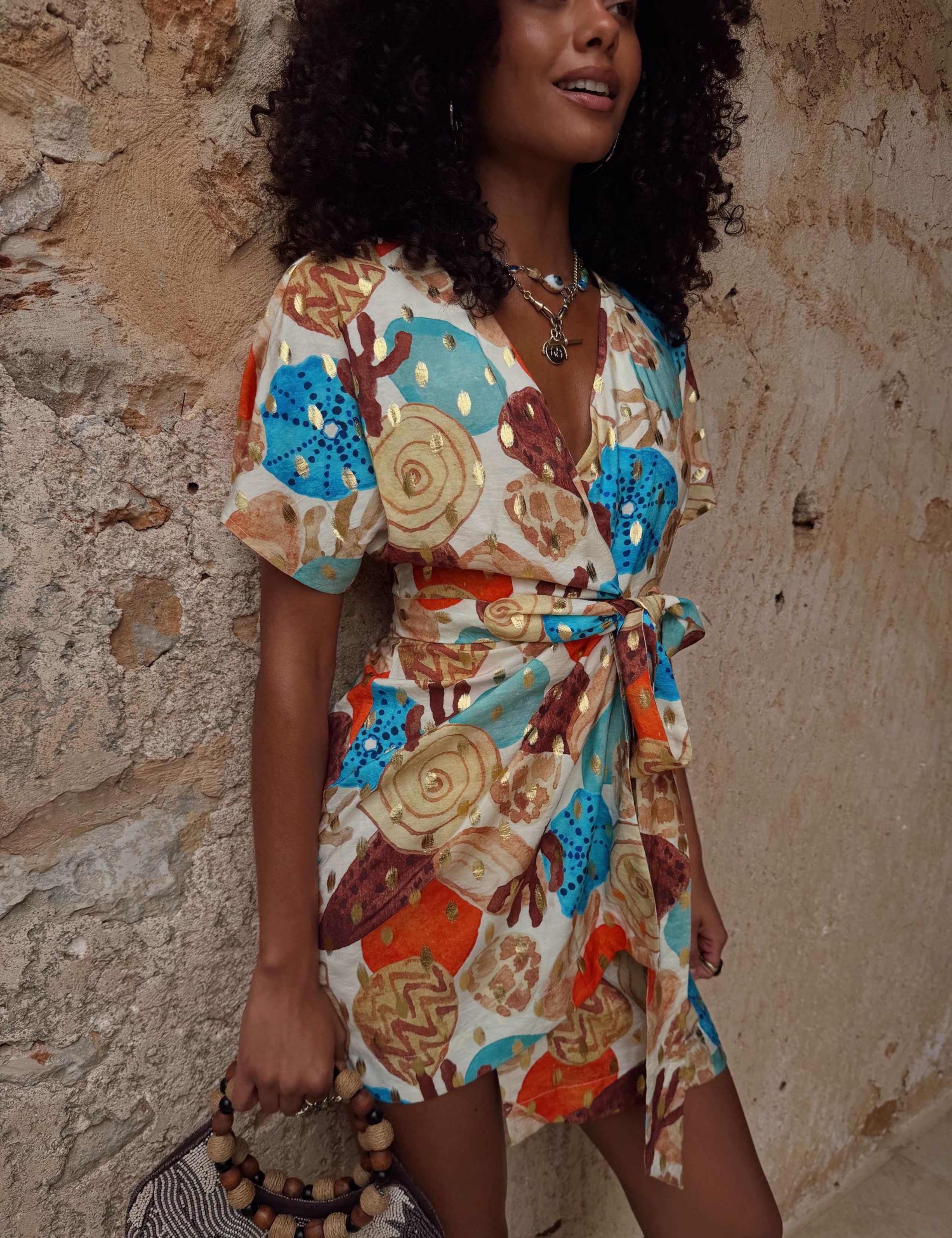 Mini Wrap Dress in Shell Print 4 of 4