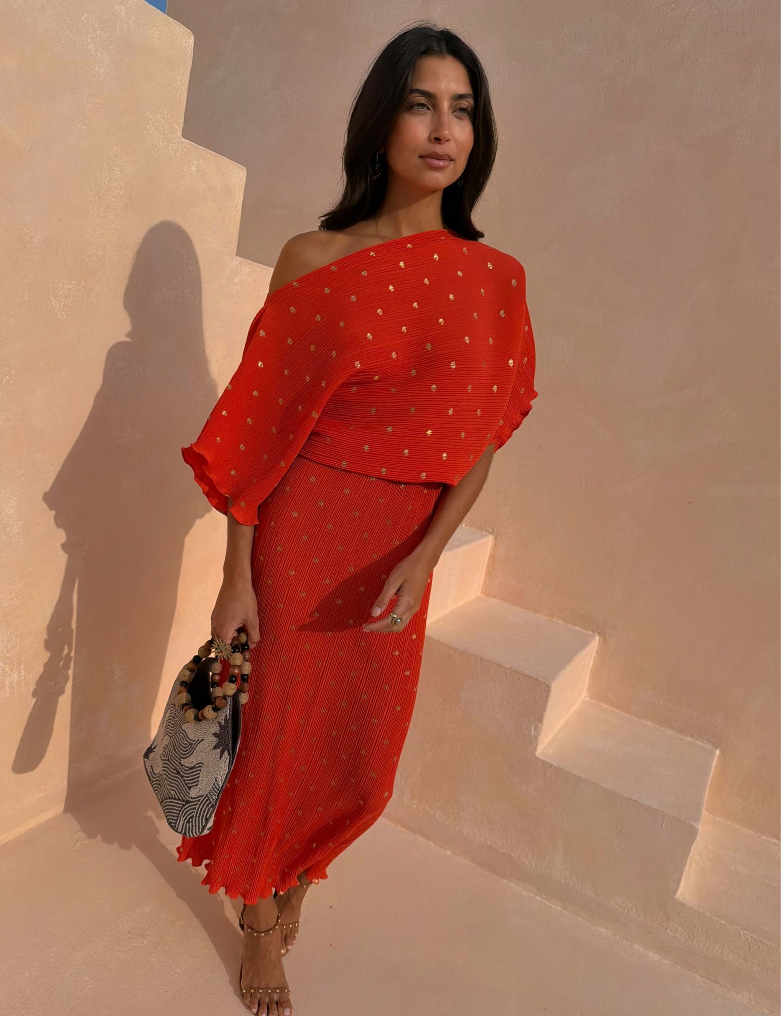 Plisse Metallic One Shoulder Midaxi Dress 3 of 5