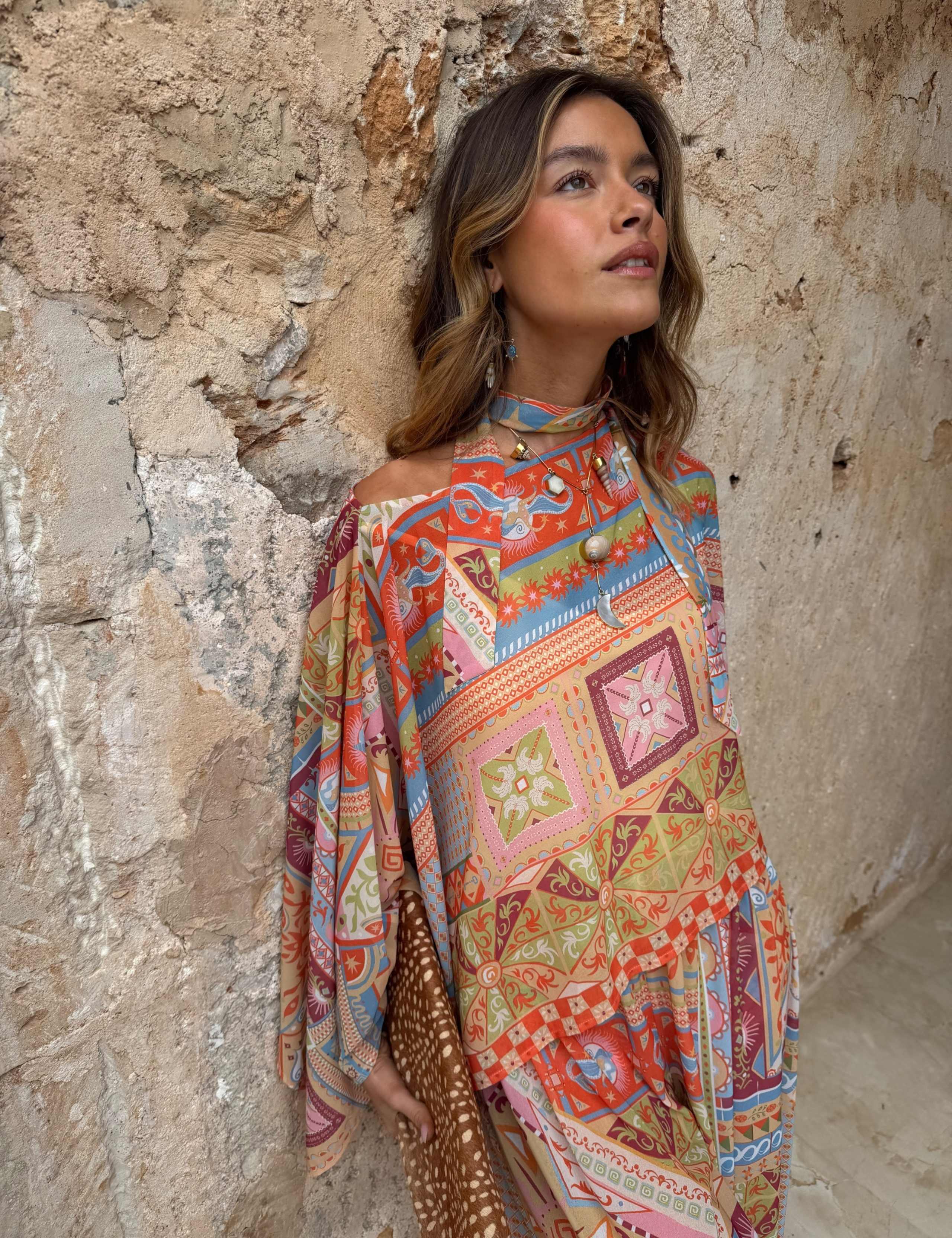 Printed Removable Tie Slash Neck Top 2 of 4