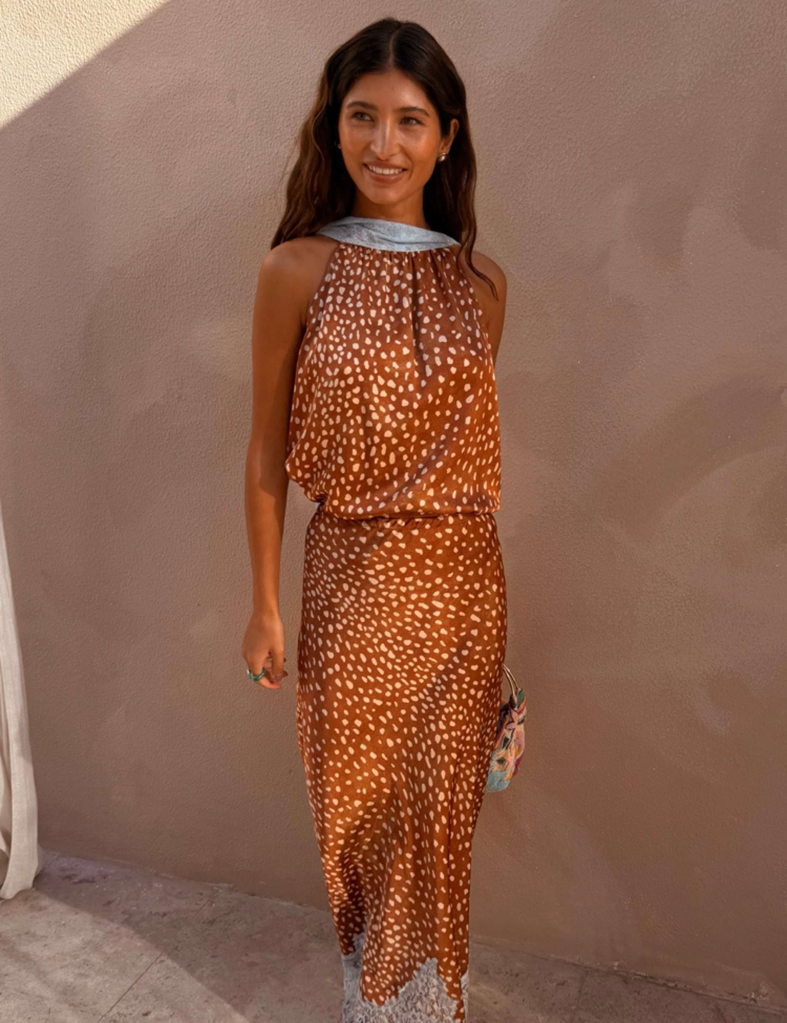 Animal Print Halter Neck Tie Detail Top 1 of 6