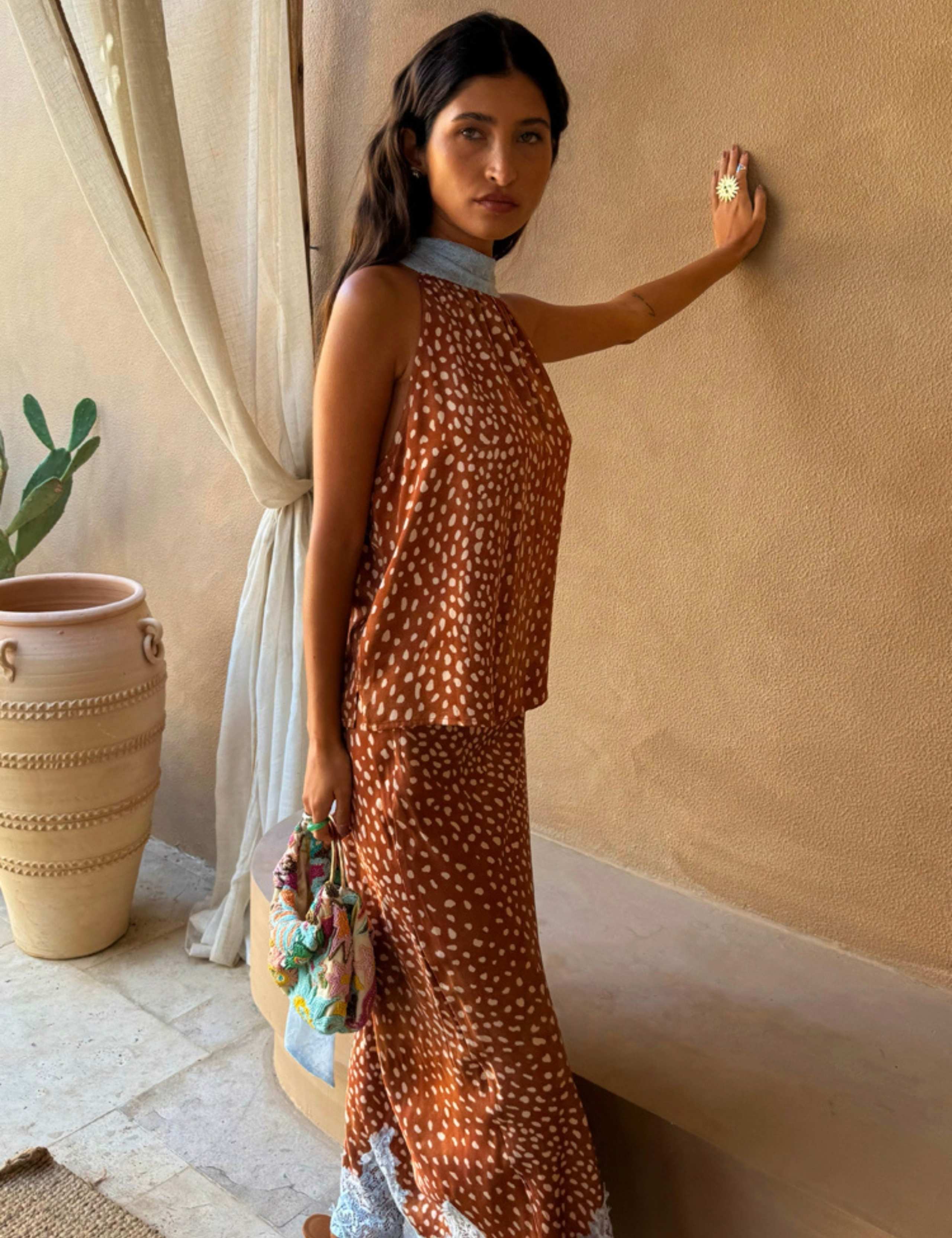 Animal Print Halter Neck Tie Detail Top 3 of 6