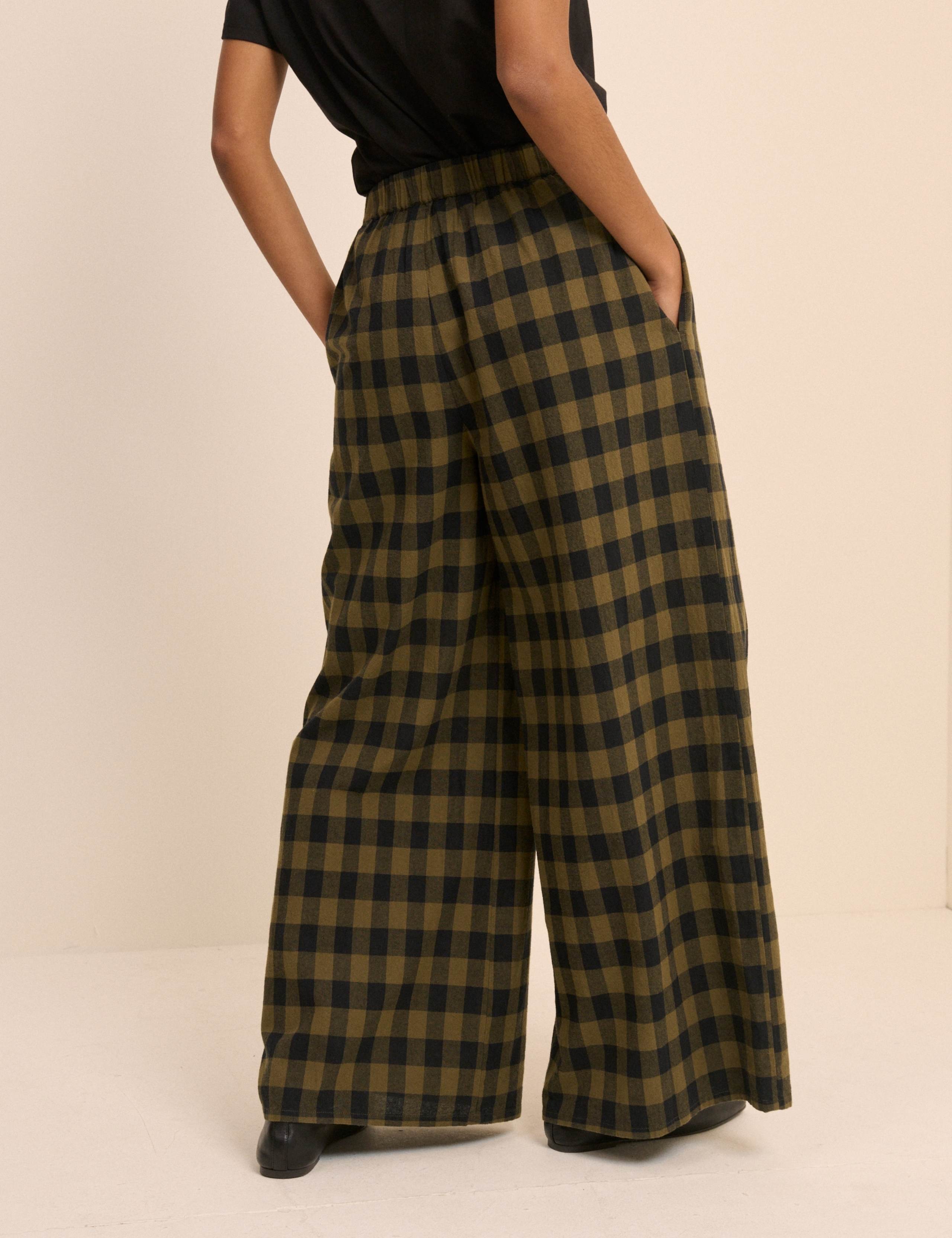 Pure Cotton Checked Wide Leg Trousers 2 of 5