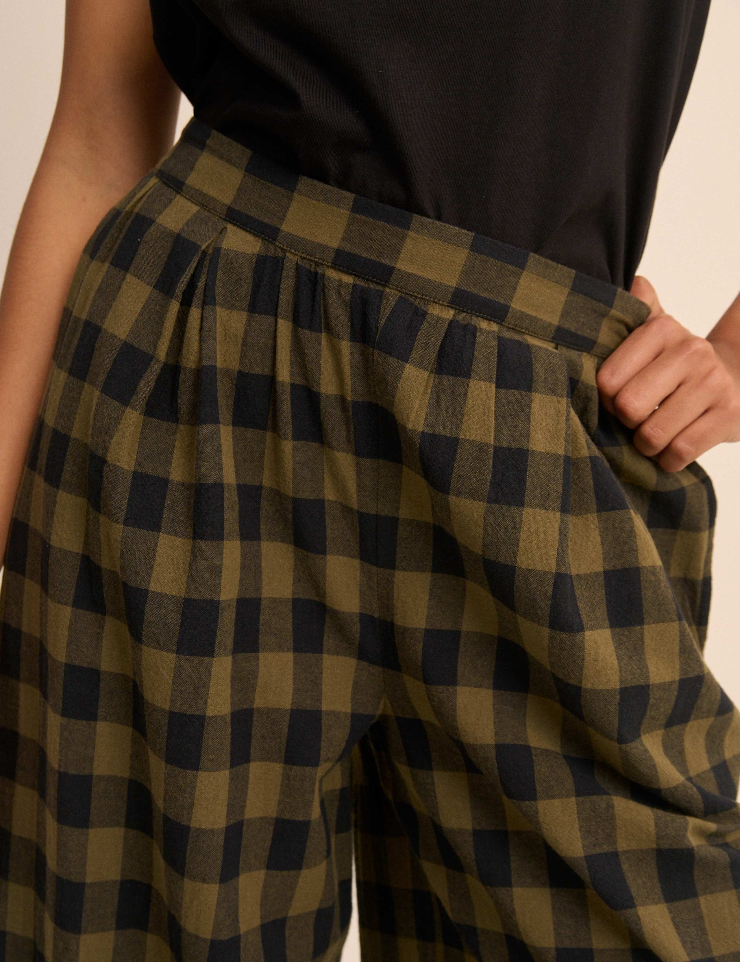 Pure Cotton Checked Wide Leg Trousers 5 of 5