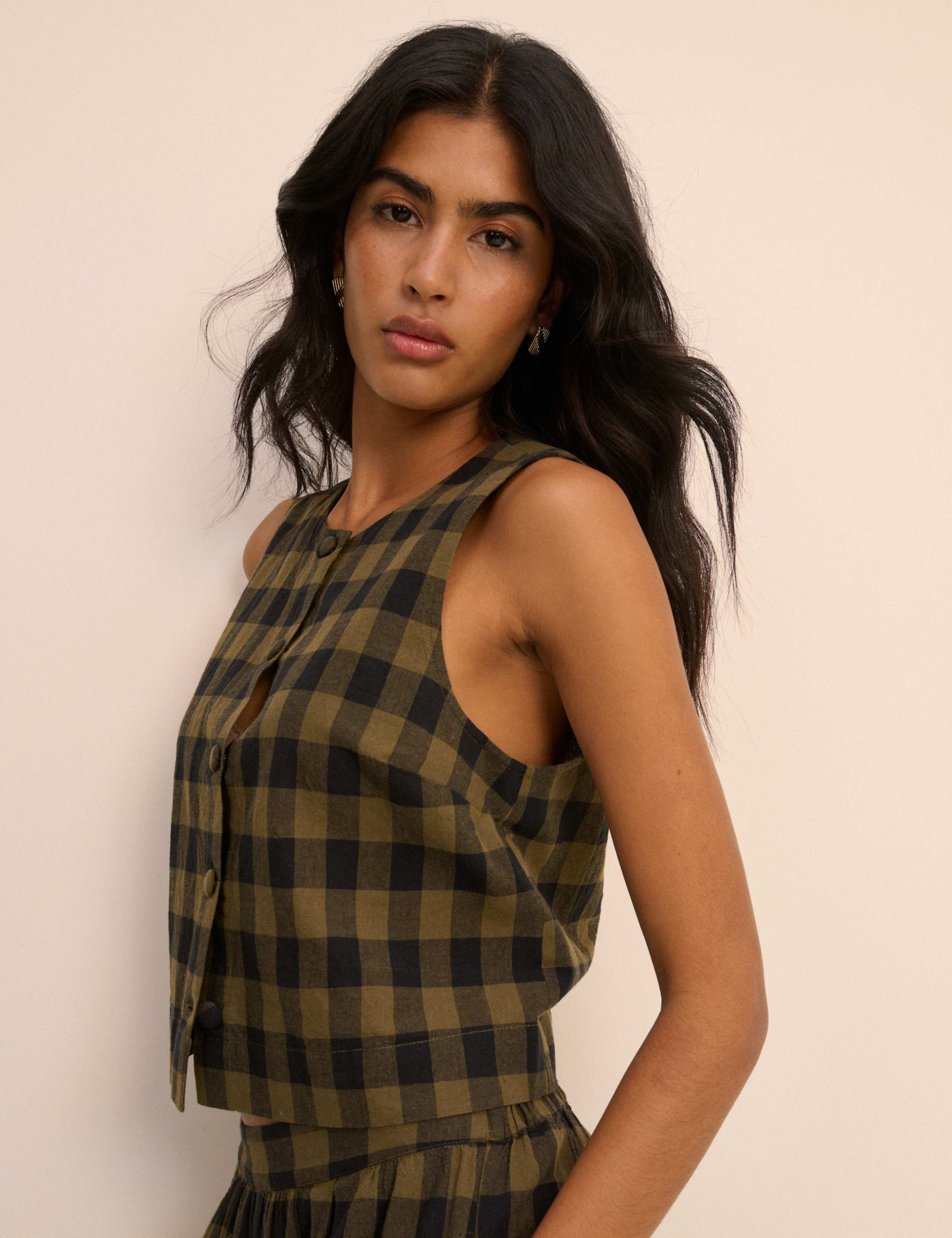 Pure Cotton Checked Button Through Tank Top 1 of 5