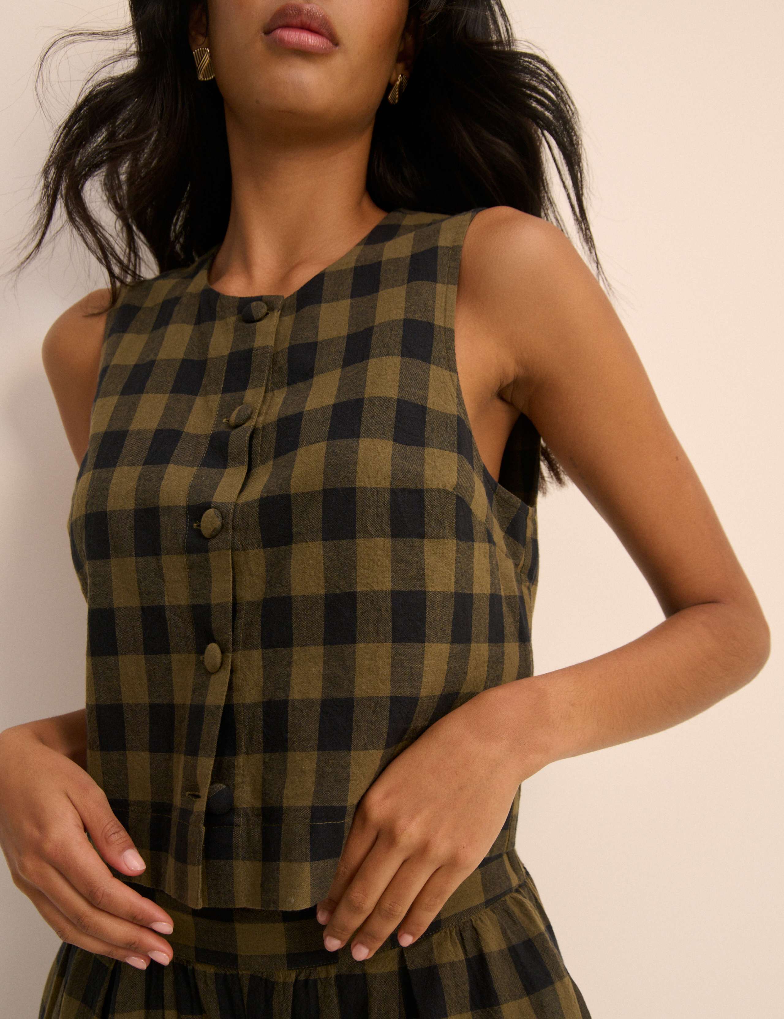 Pure Cotton Checked Button Through Tank Top 2 of 5