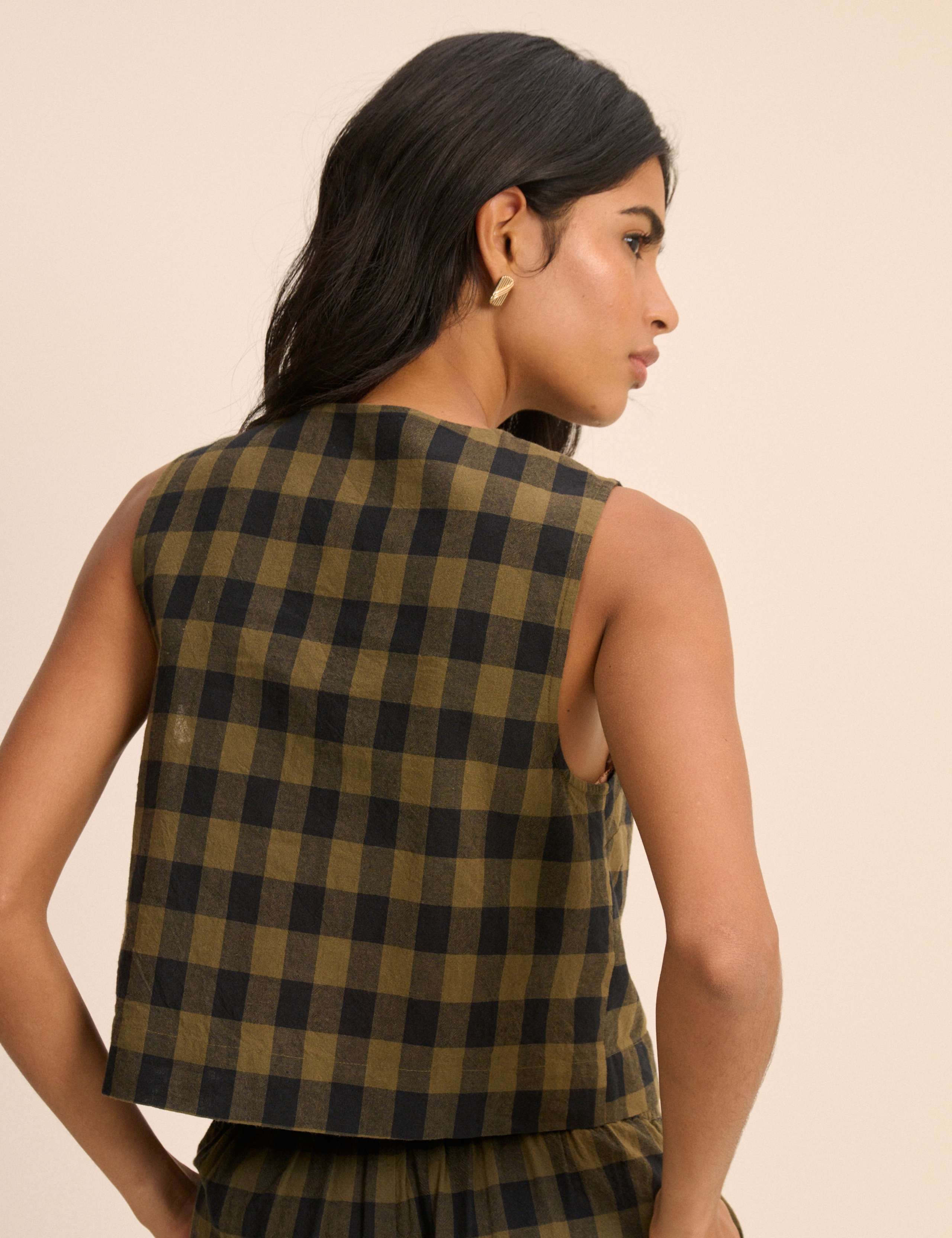 Pure Cotton Checked Button Through Tank Top 3 of 5
