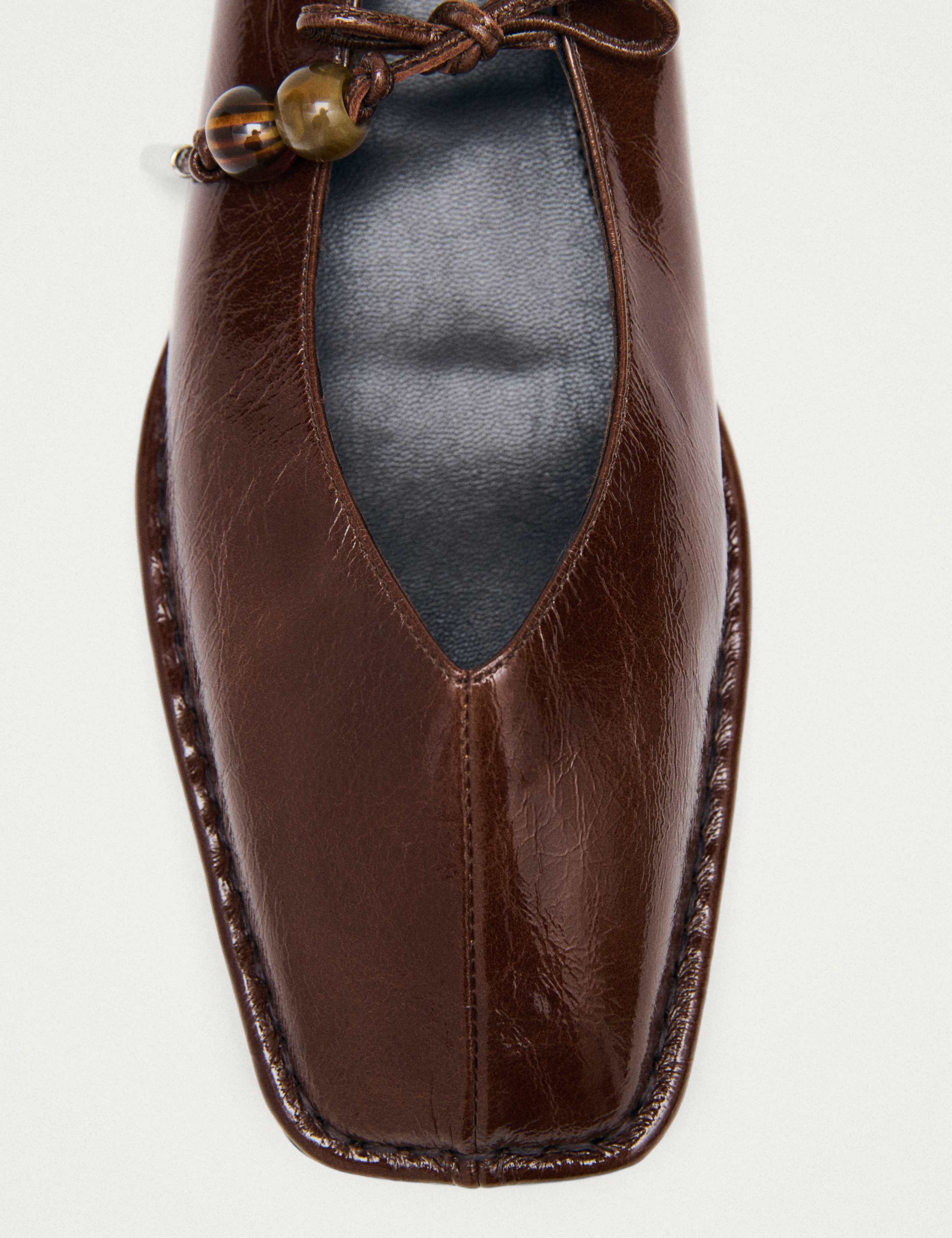 Sway Beads Brown Leather Flat Ballet Pumps 2 of 6
