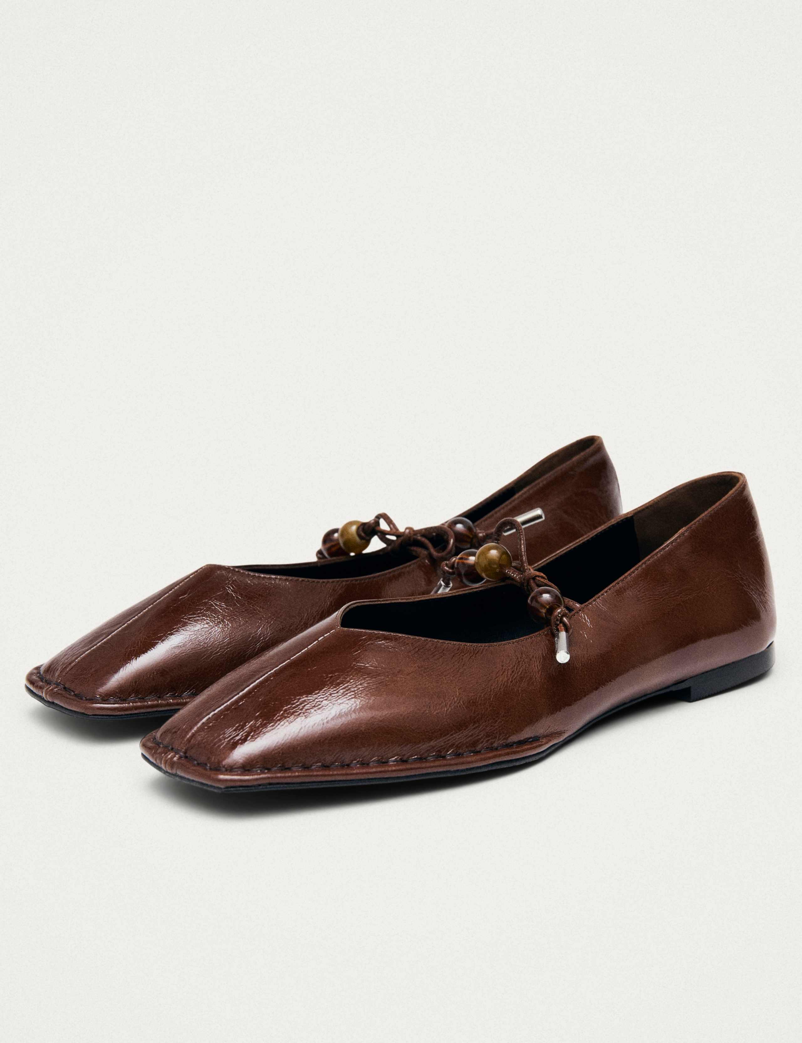 Sway Beads Brown Leather Flat Ballet Pumps 4 of 6