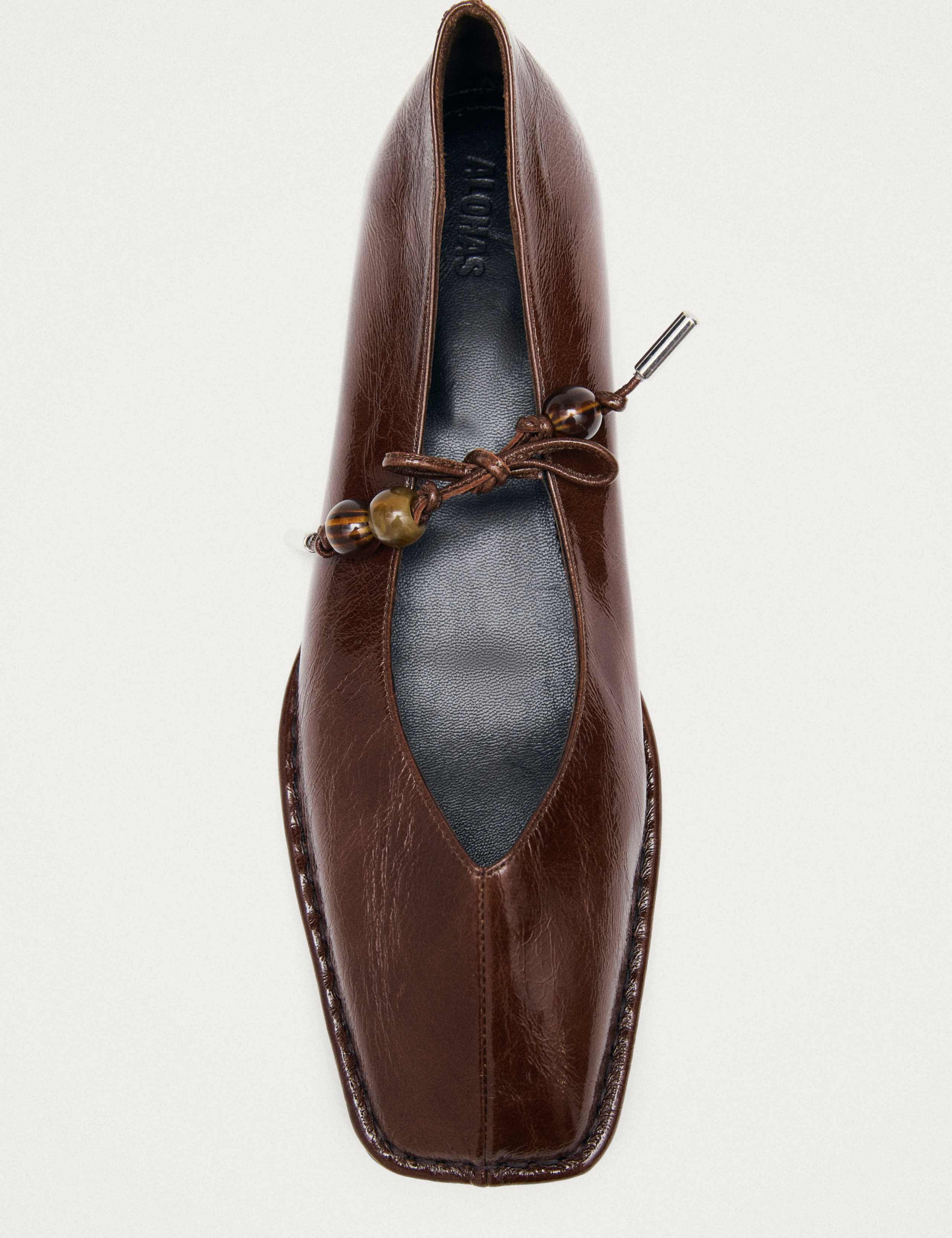 Sway Beads Brown Leather Flat Ballet Pumps 5 of 6