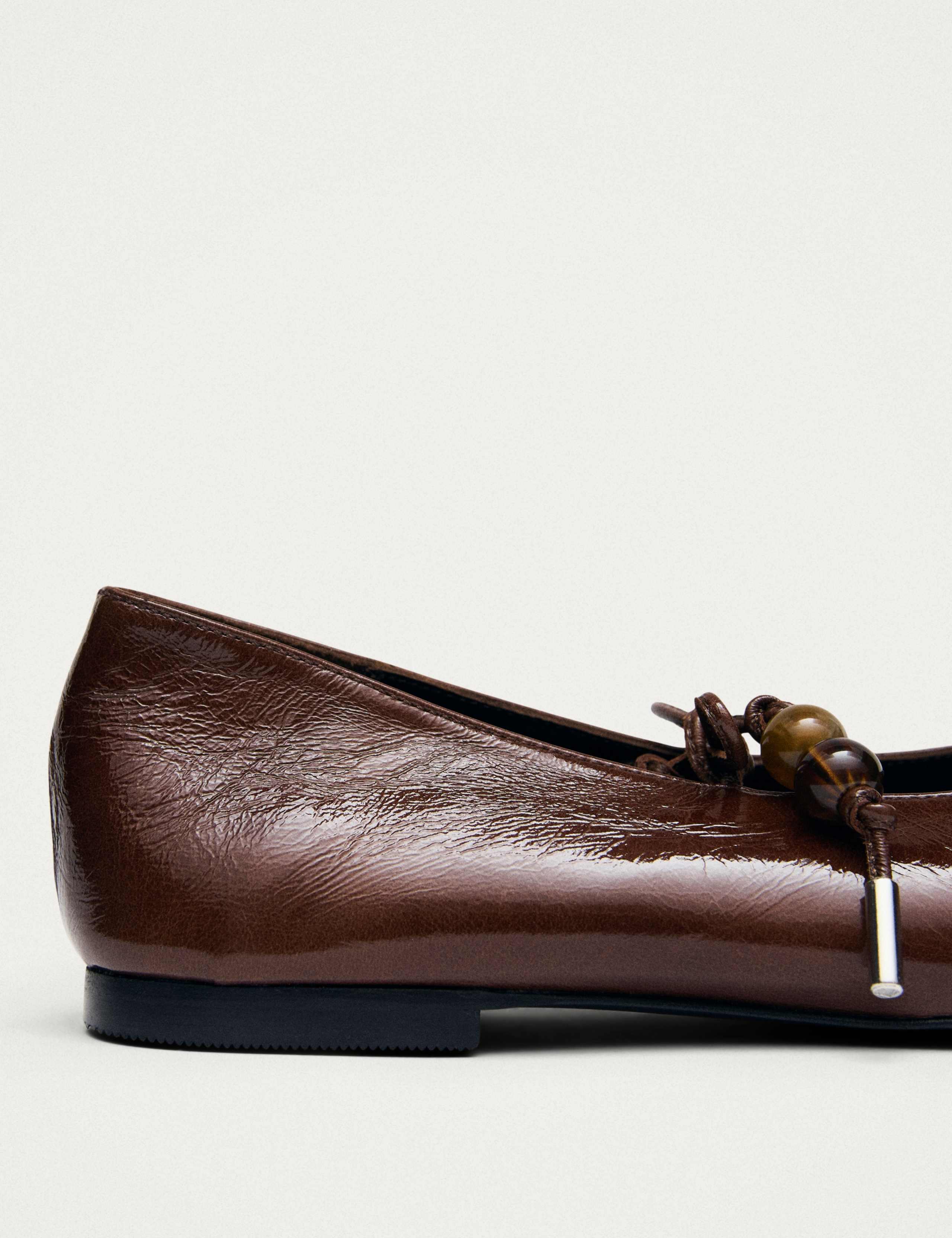 Sway Beads Brown Leather Flat Ballet Pumps 6 of 6