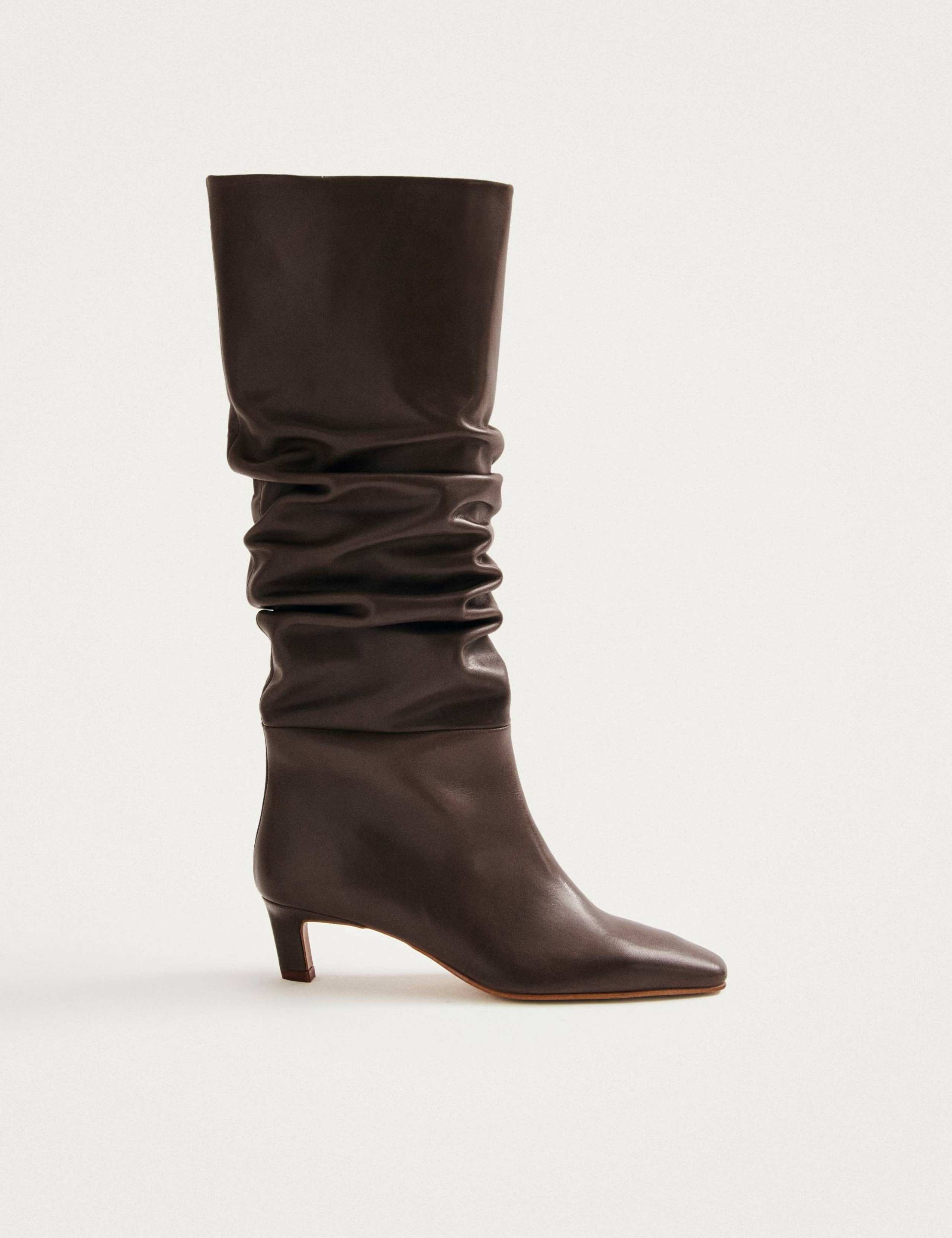 Kalila Brown Leather Kitten Heel Boots 1 of 6