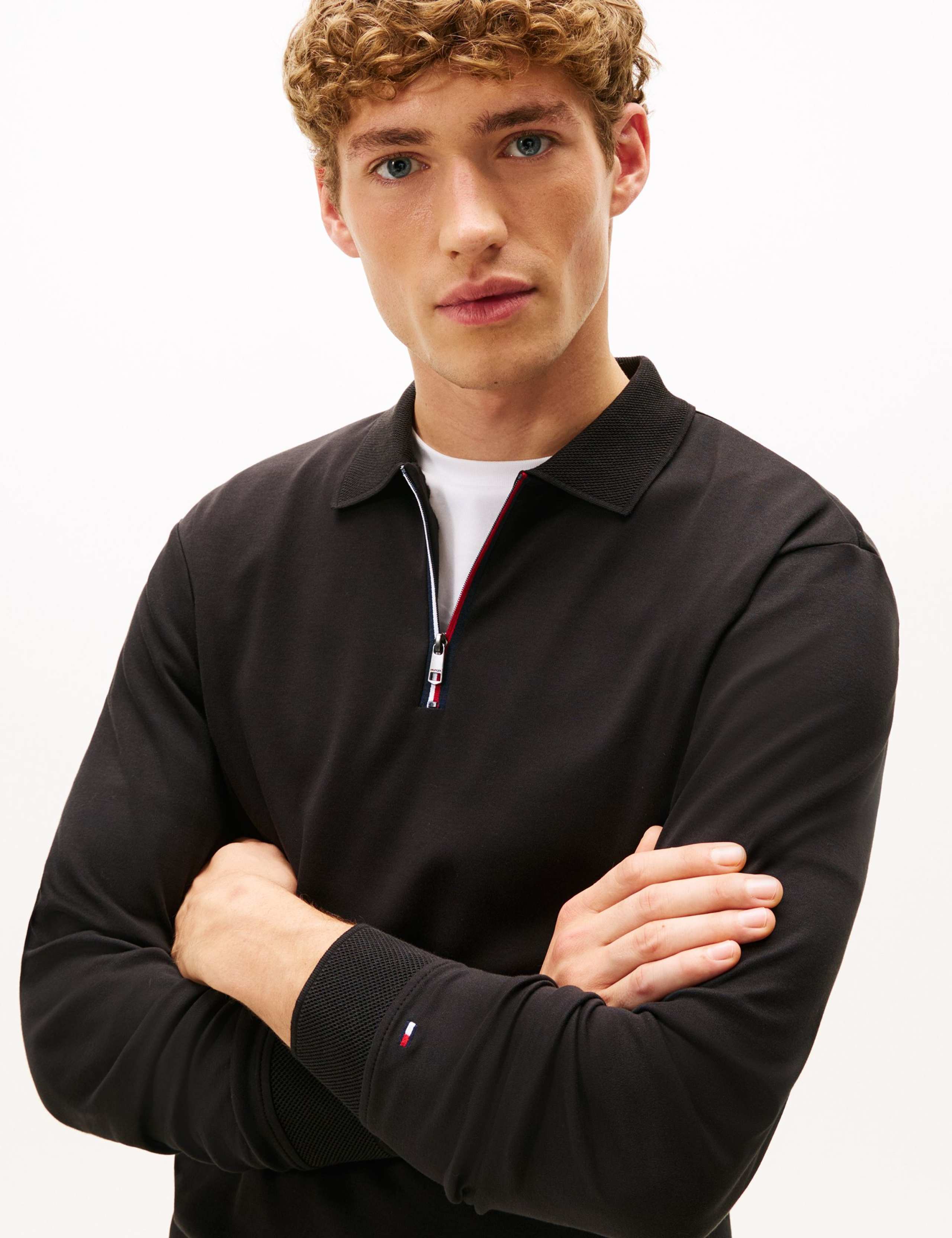 Pure Cotton Half Zip Long Sleeve Polo Shirt 4 of 5