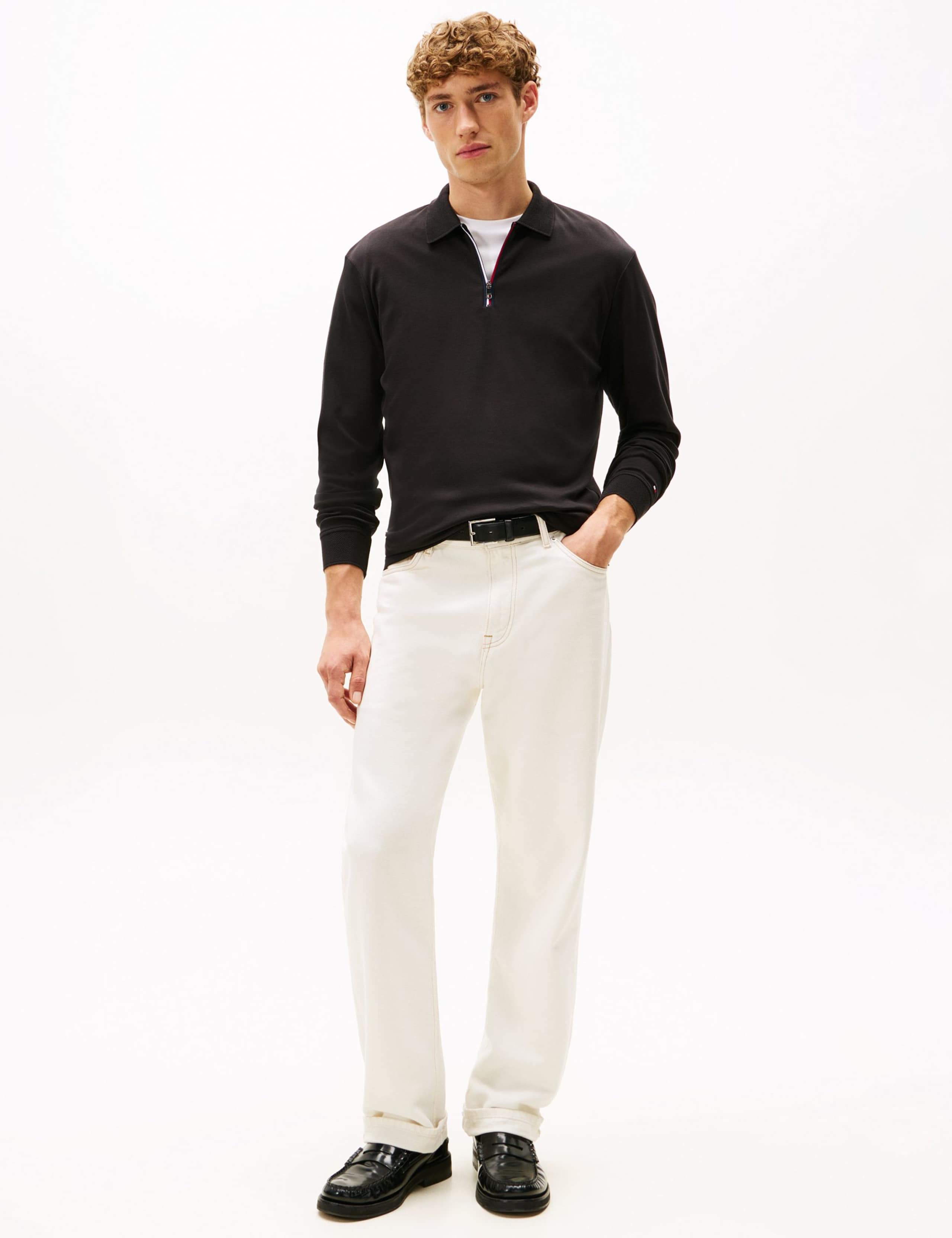 Pure Cotton Half Zip Long Sleeve Polo Shirt 5 of 5