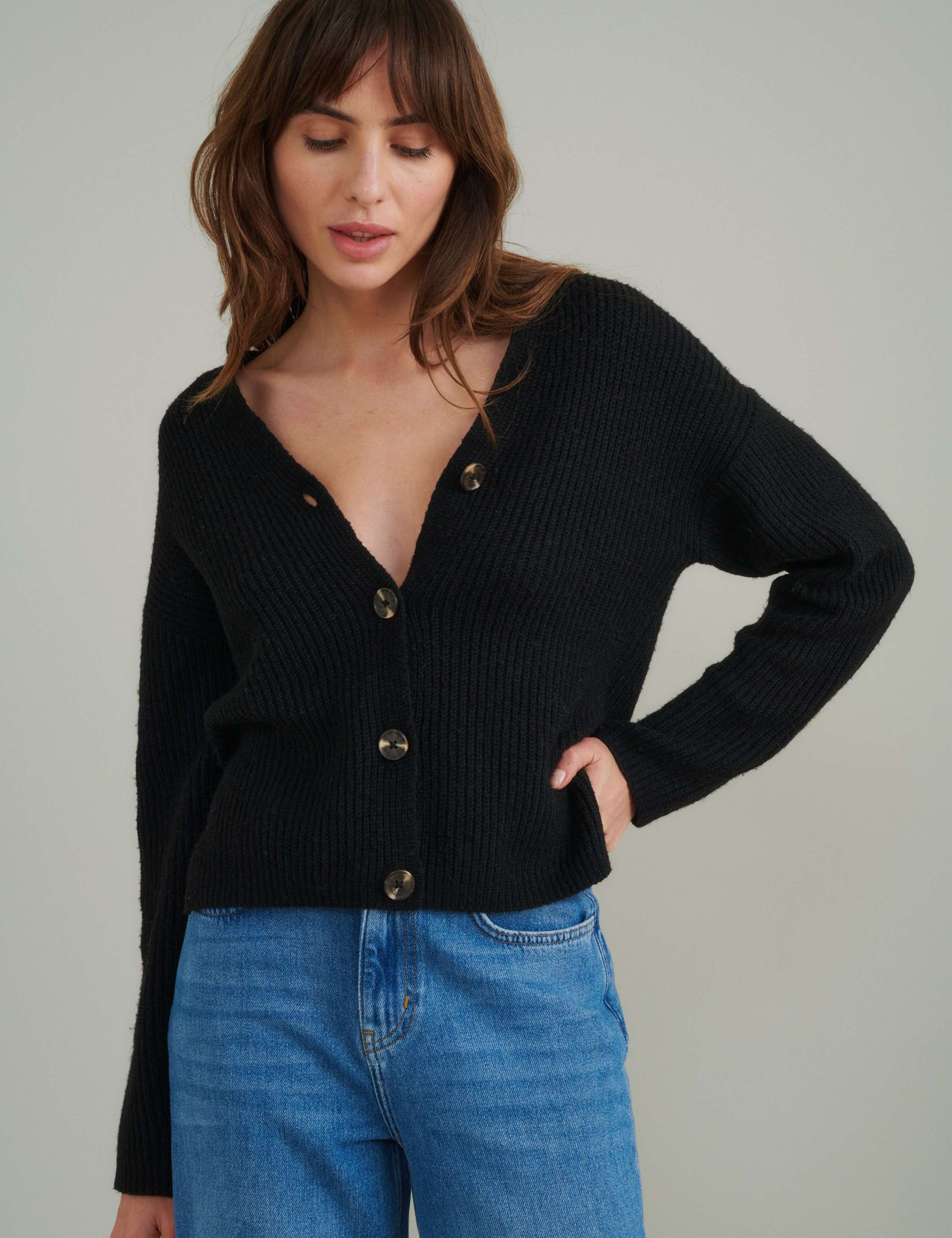 Cotton Rich Ribbed V-Neck Relaxed Cardigan 5 of 5
